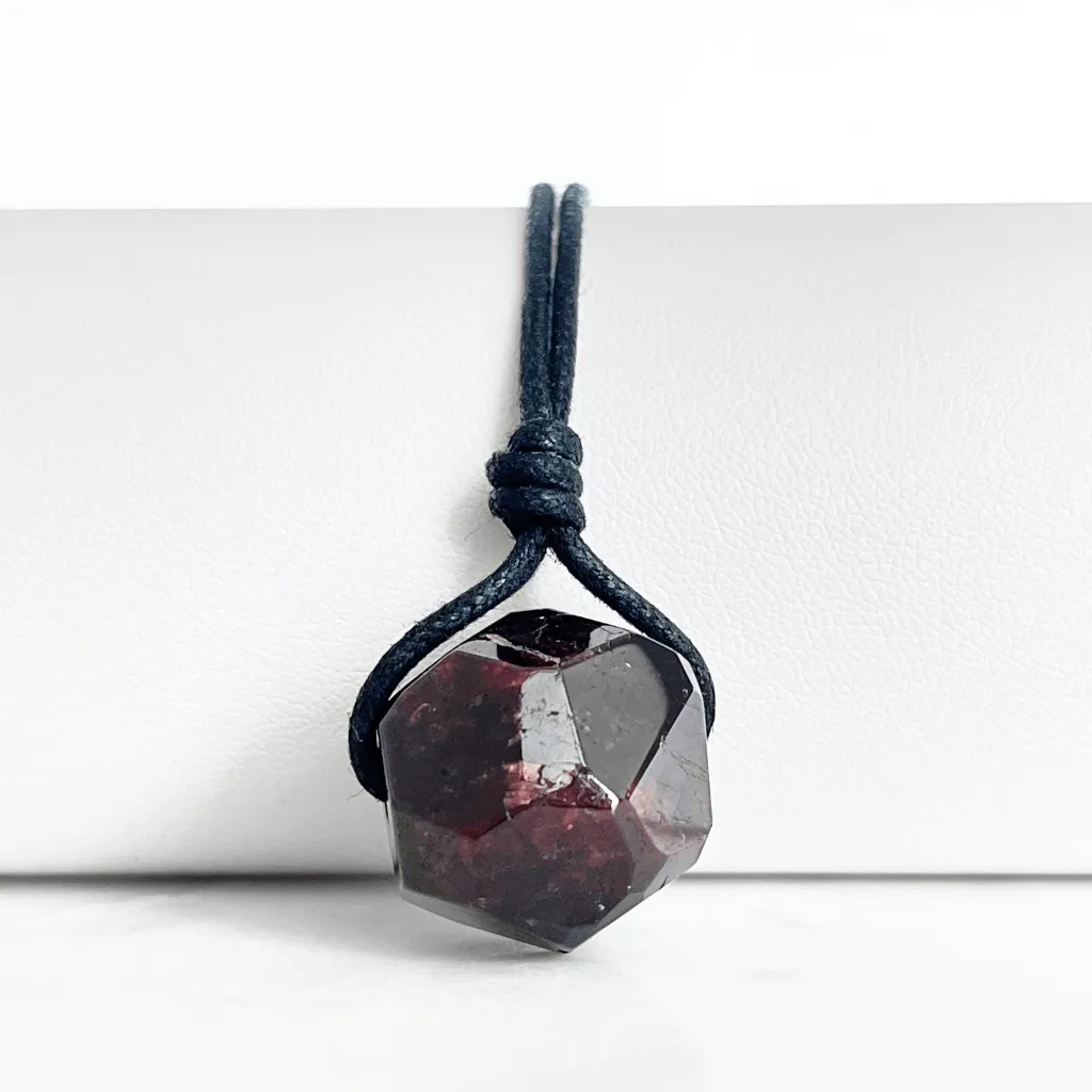 OOAK Hexagon Garnet Gemstone Pendant Necklace - Geometric Beauty