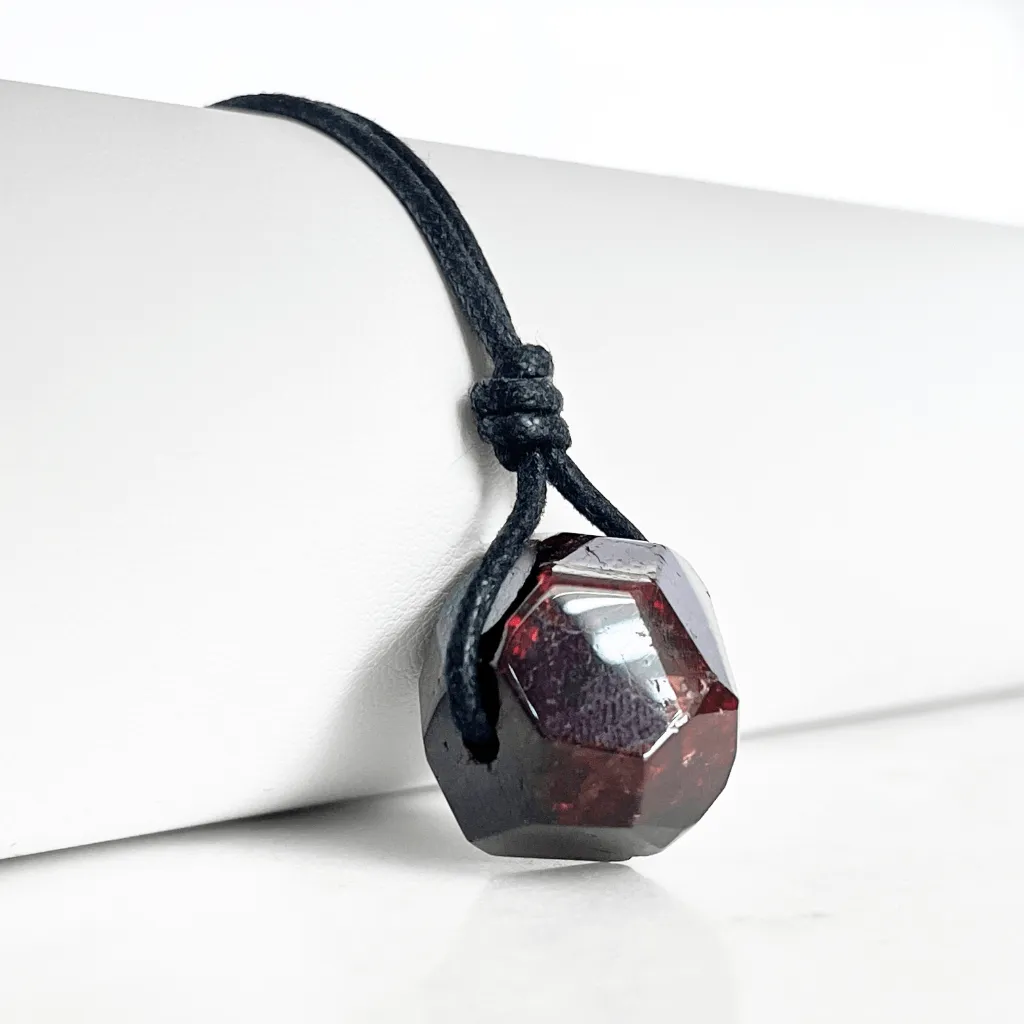 OOAK Hexagon Garnet Gemstone Pendant Necklace - Geometric Beauty