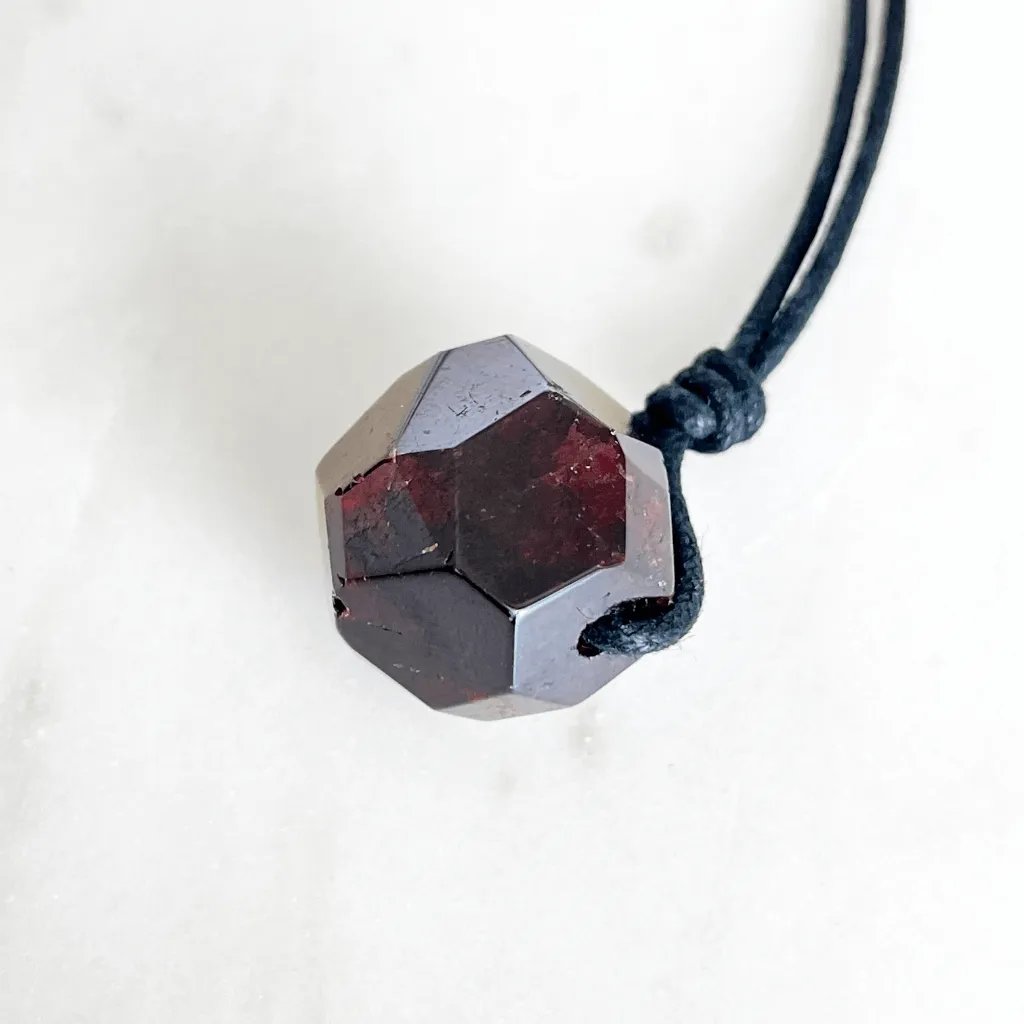 OOAK Hexagon Garnet Gemstone Pendant Necklace - Geometric Beauty