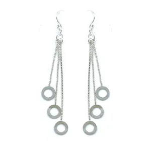 Open Circle Multi Chain Sterling Silver Chandelier Earrings