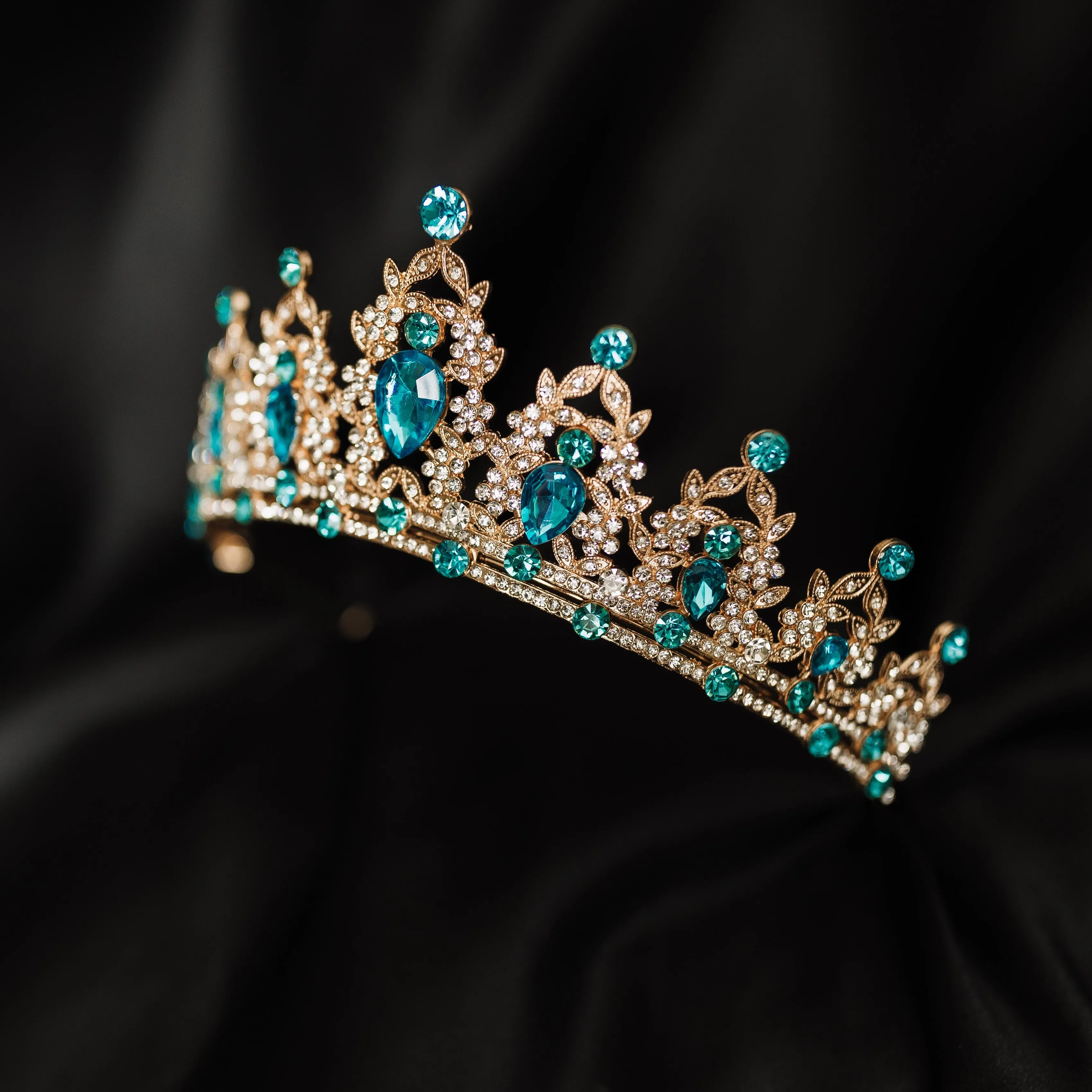 Ophelia's Tiara in Teal Blue & Gold