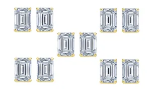 Paris jewelry 14k Yellow Gold 6mm 3Ct Emerald Cut White Sapphire Set Of Five Stud Earrings Plated