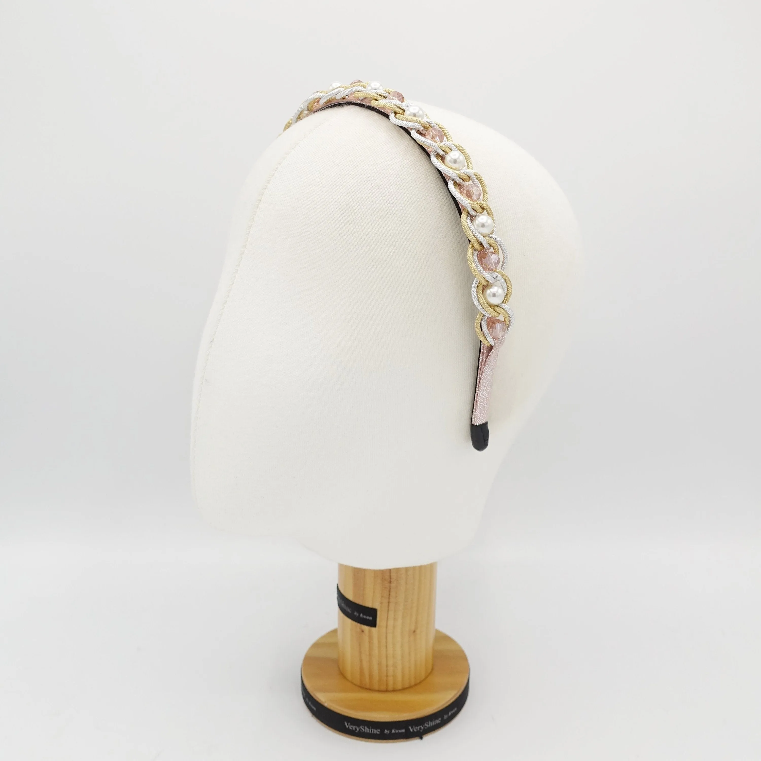 pearl glass beads embellished chain headband thin hairband hair accessory for women