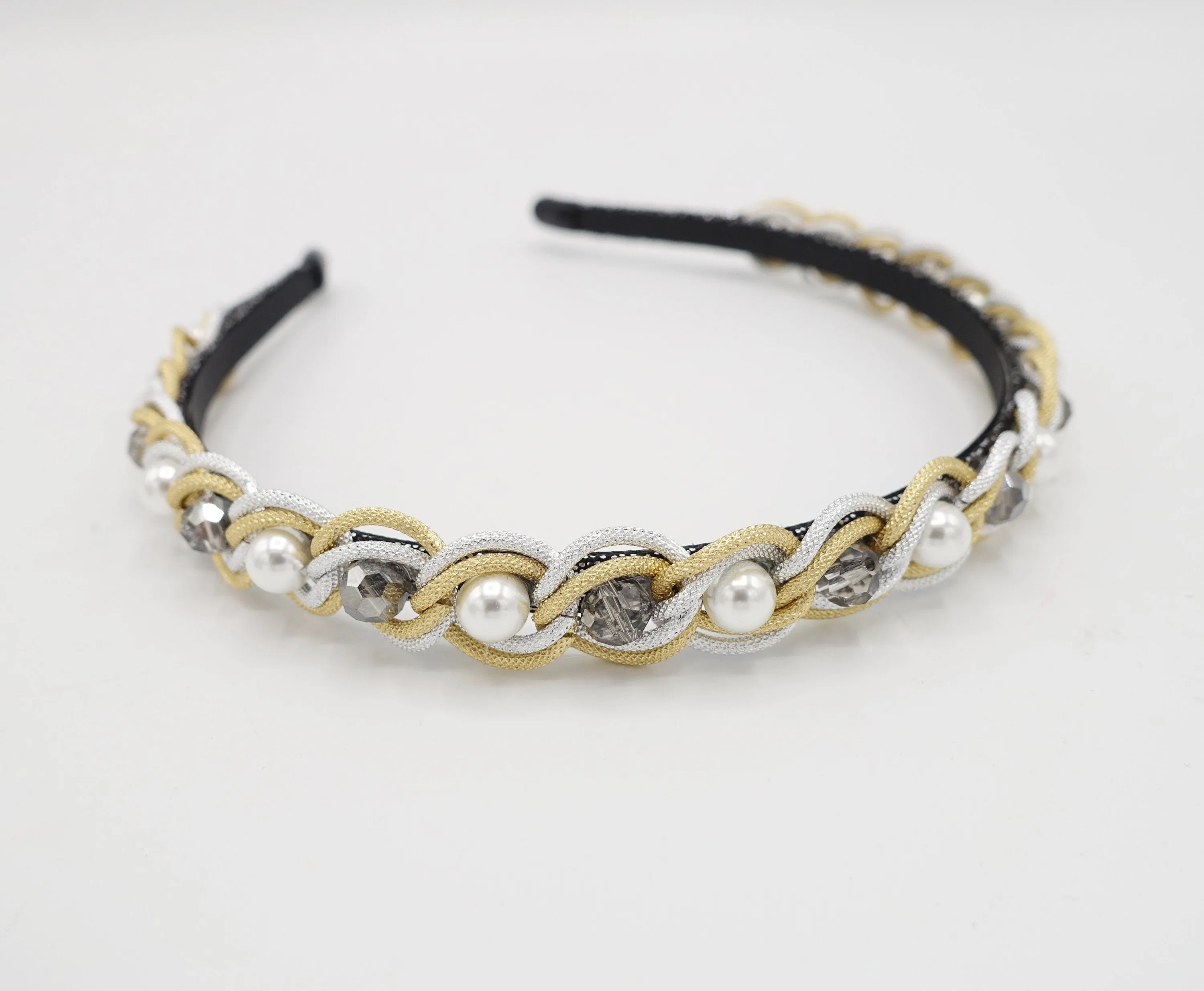 pearl glass beads embellished chain headband thin hairband hair accessory for women