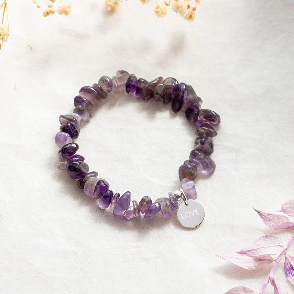 Personalised Amethyst Crystal Chip Bracelet