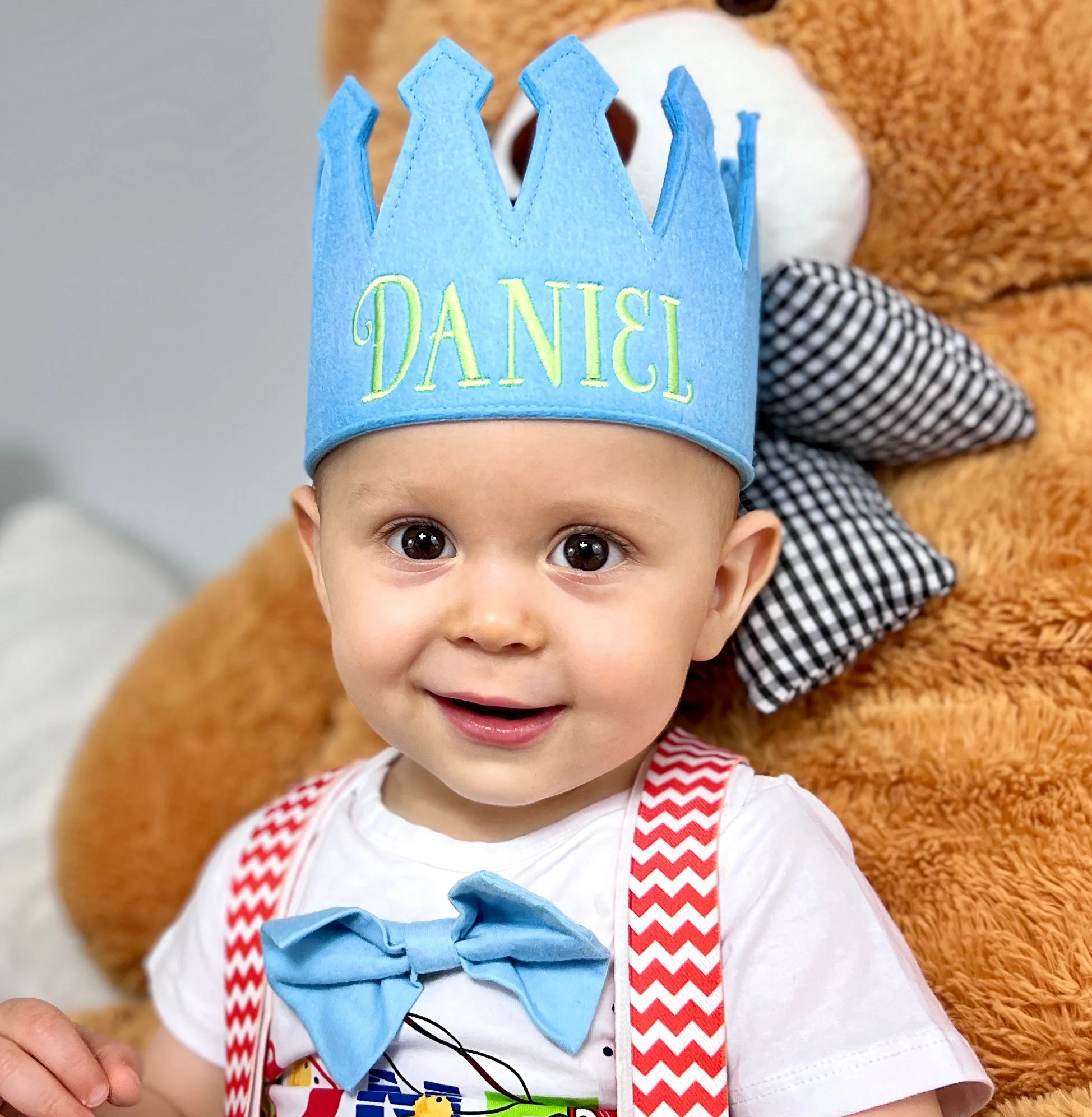 Personalized Felt Crown For Baby and Toddler Boys, Blue Color Infant Hat Newborn Hat