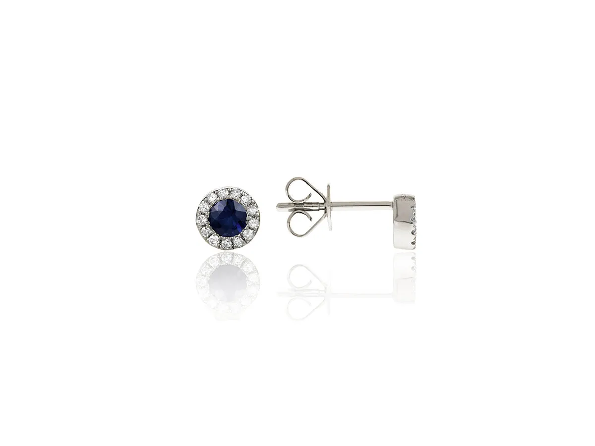 Petite Sapphire and Dia Halo Stud Earrings