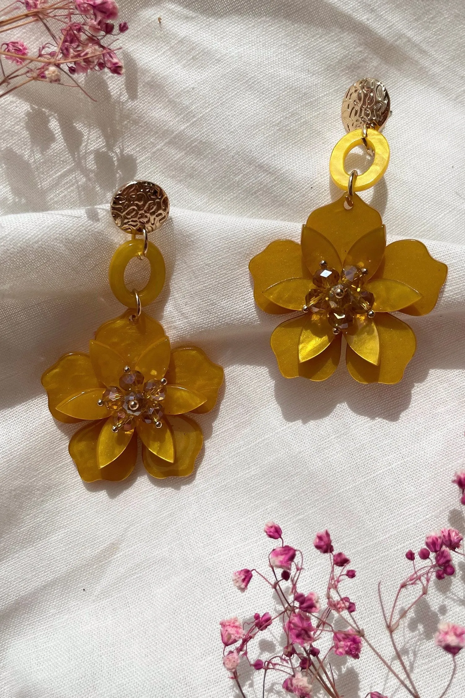 Petra Mustard Flower Drop Earrings