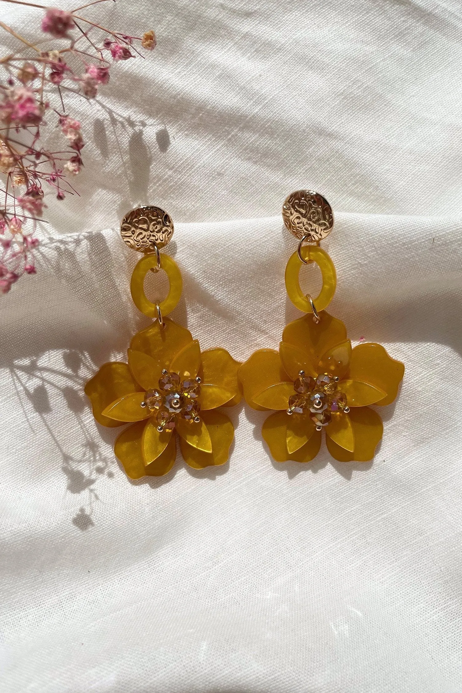 Petra Mustard Flower Drop Earrings