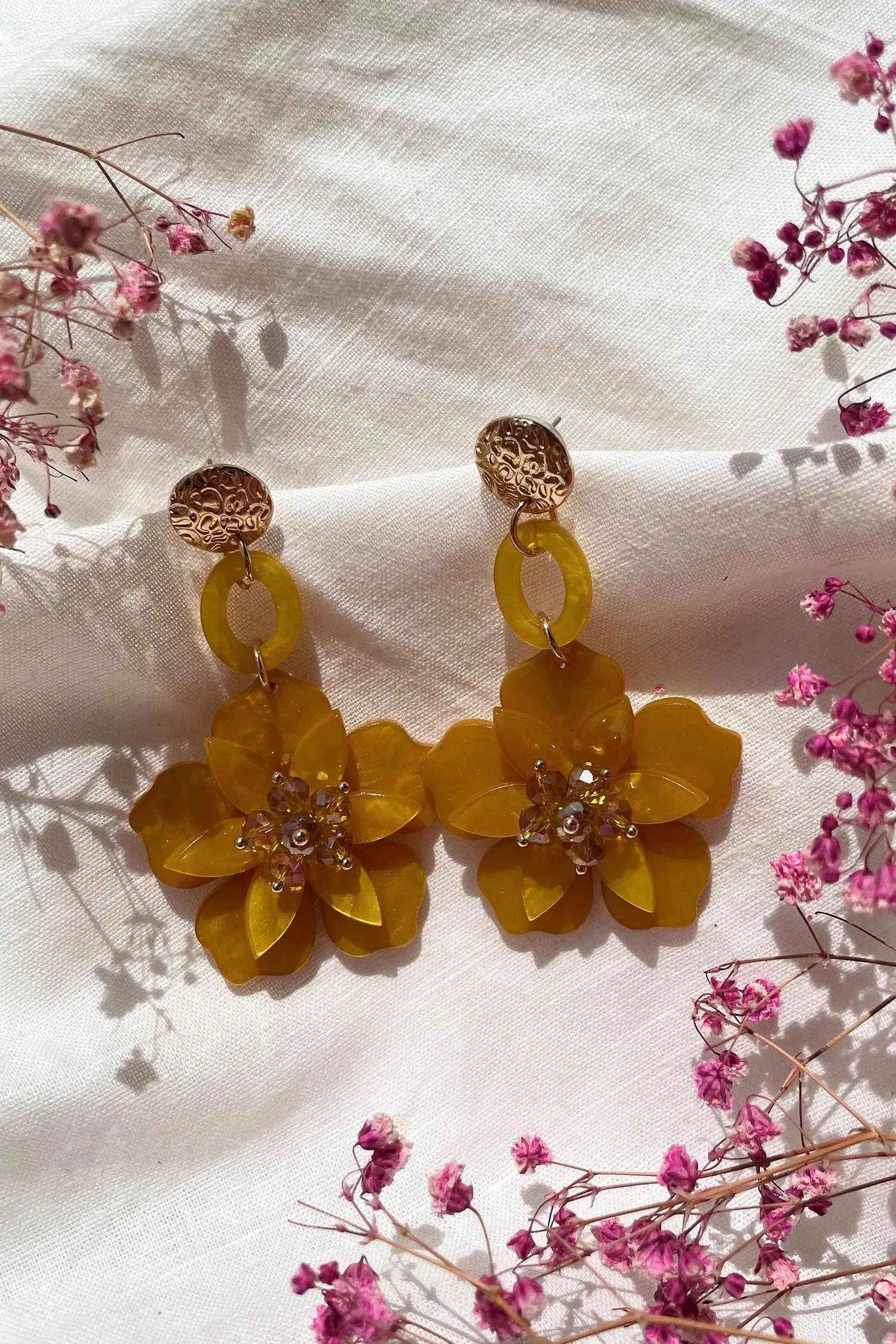 Petra Mustard Flower Drop Earrings