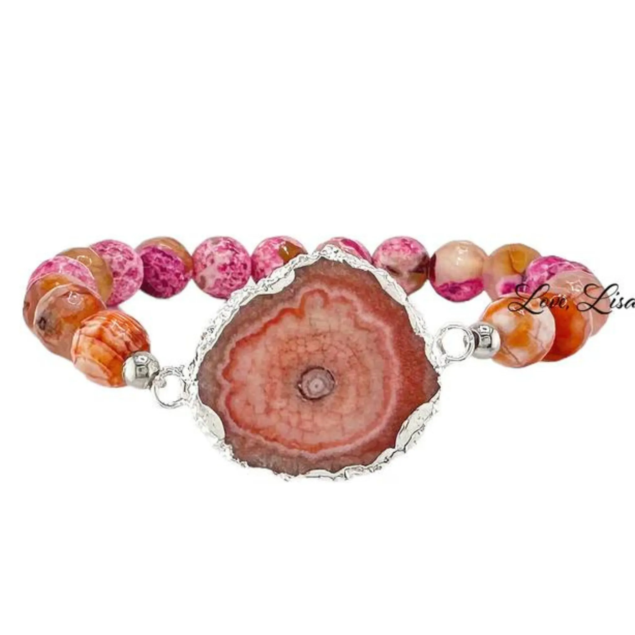 Pink druzy beaded bracelet stack