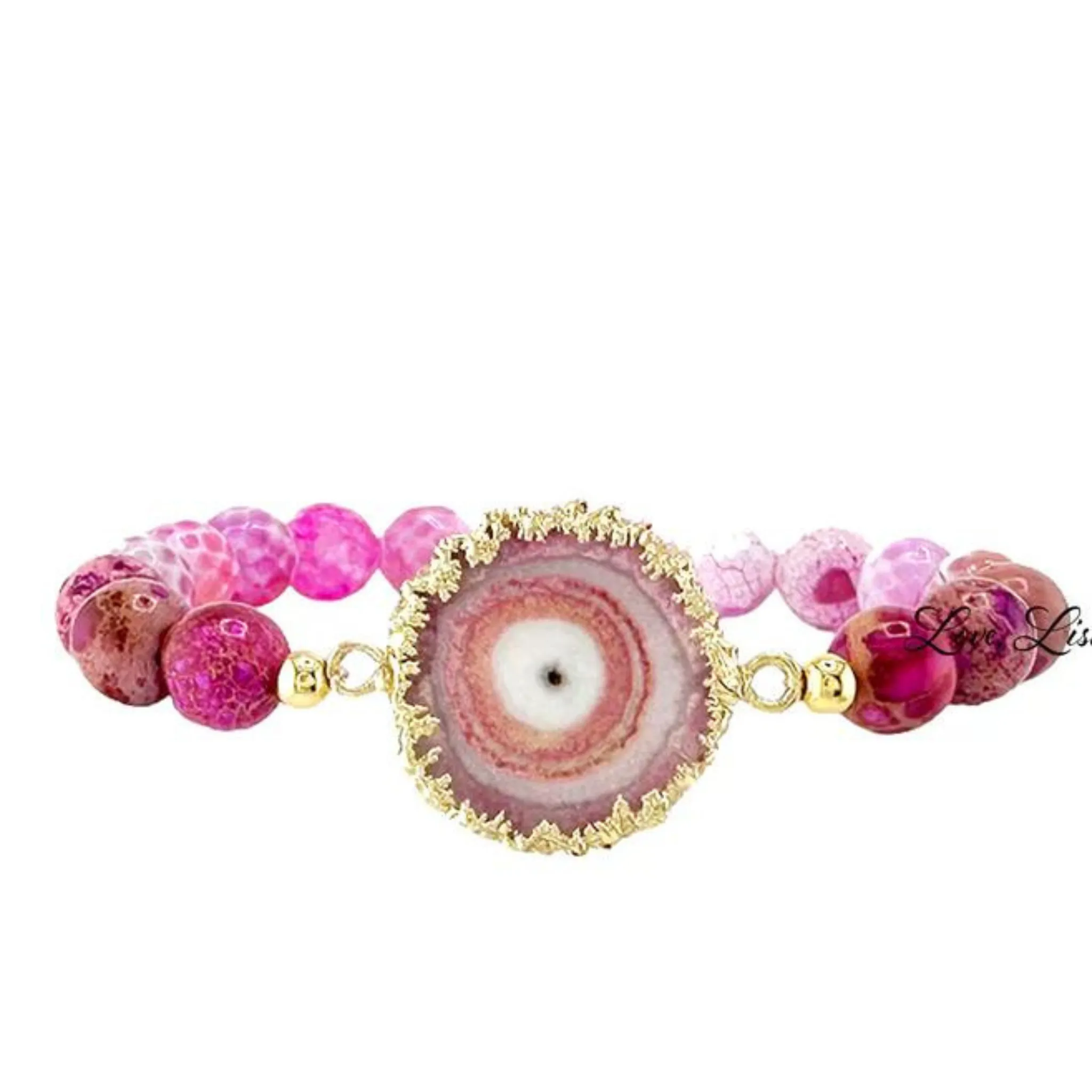 Pink druzy beaded bracelet stack