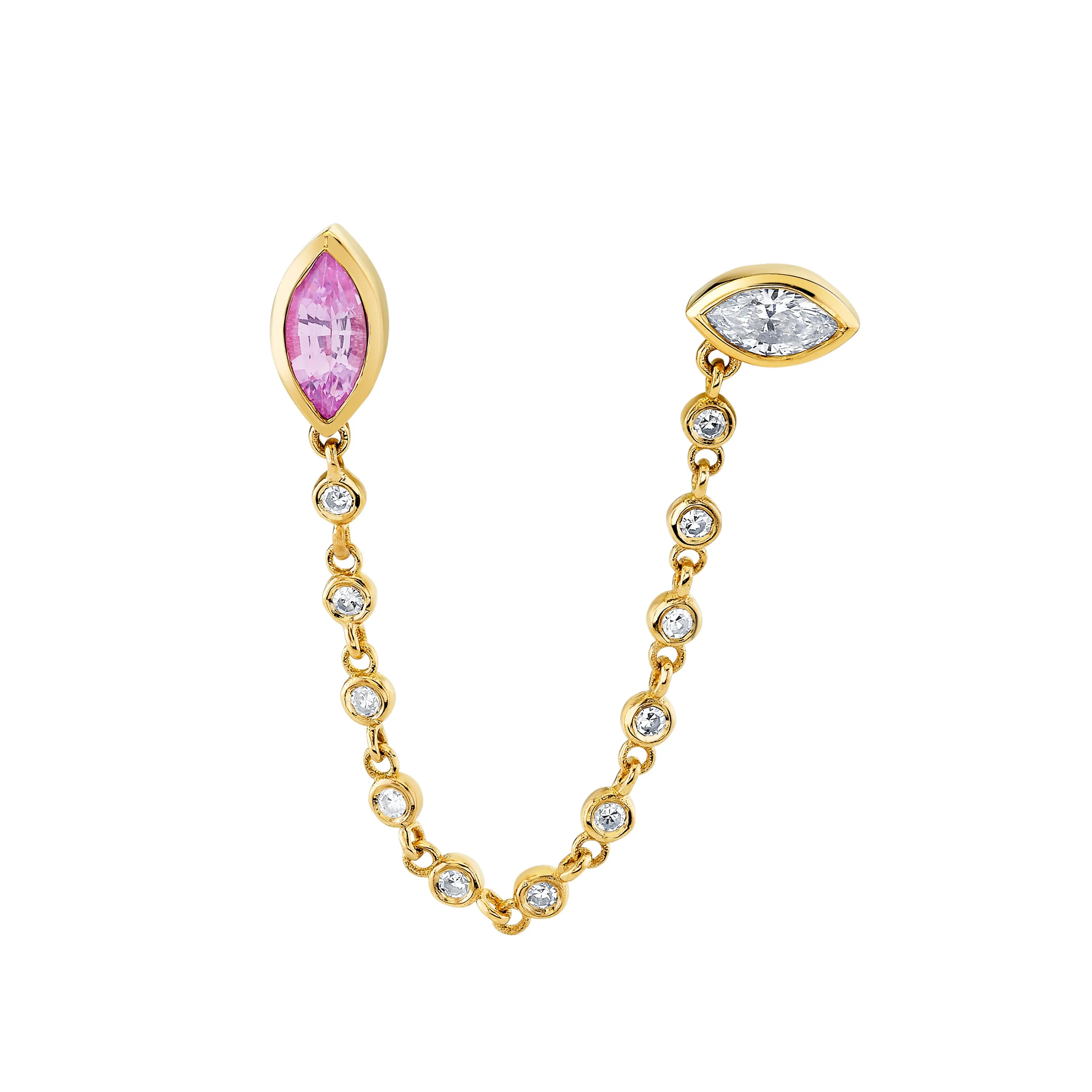 PINK SAPPHIRE & DIAMOND DUO CHAIN LINK STUD