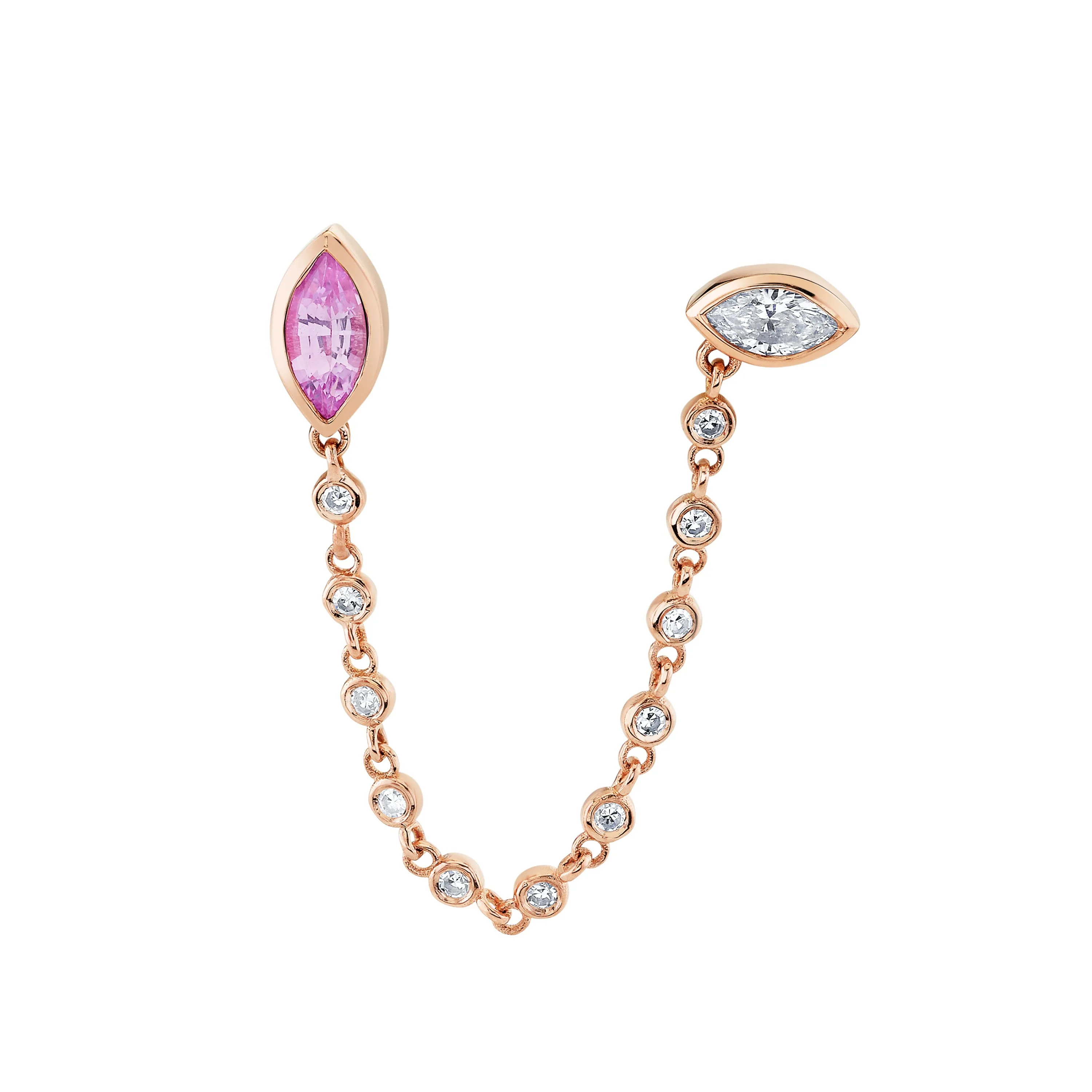 PINK SAPPHIRE & DIAMOND DUO CHAIN LINK STUD