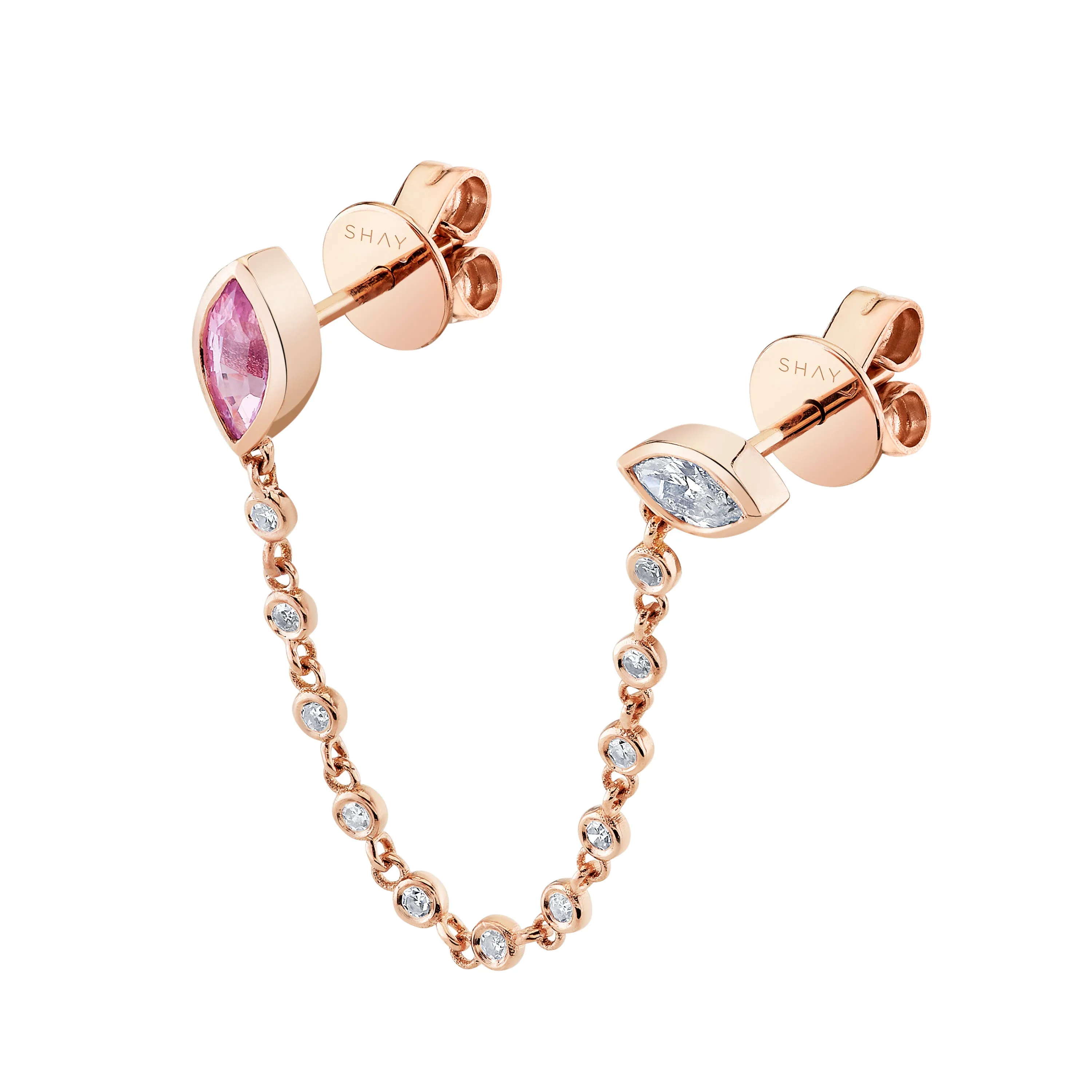 PINK SAPPHIRE & DIAMOND DUO CHAIN LINK STUD