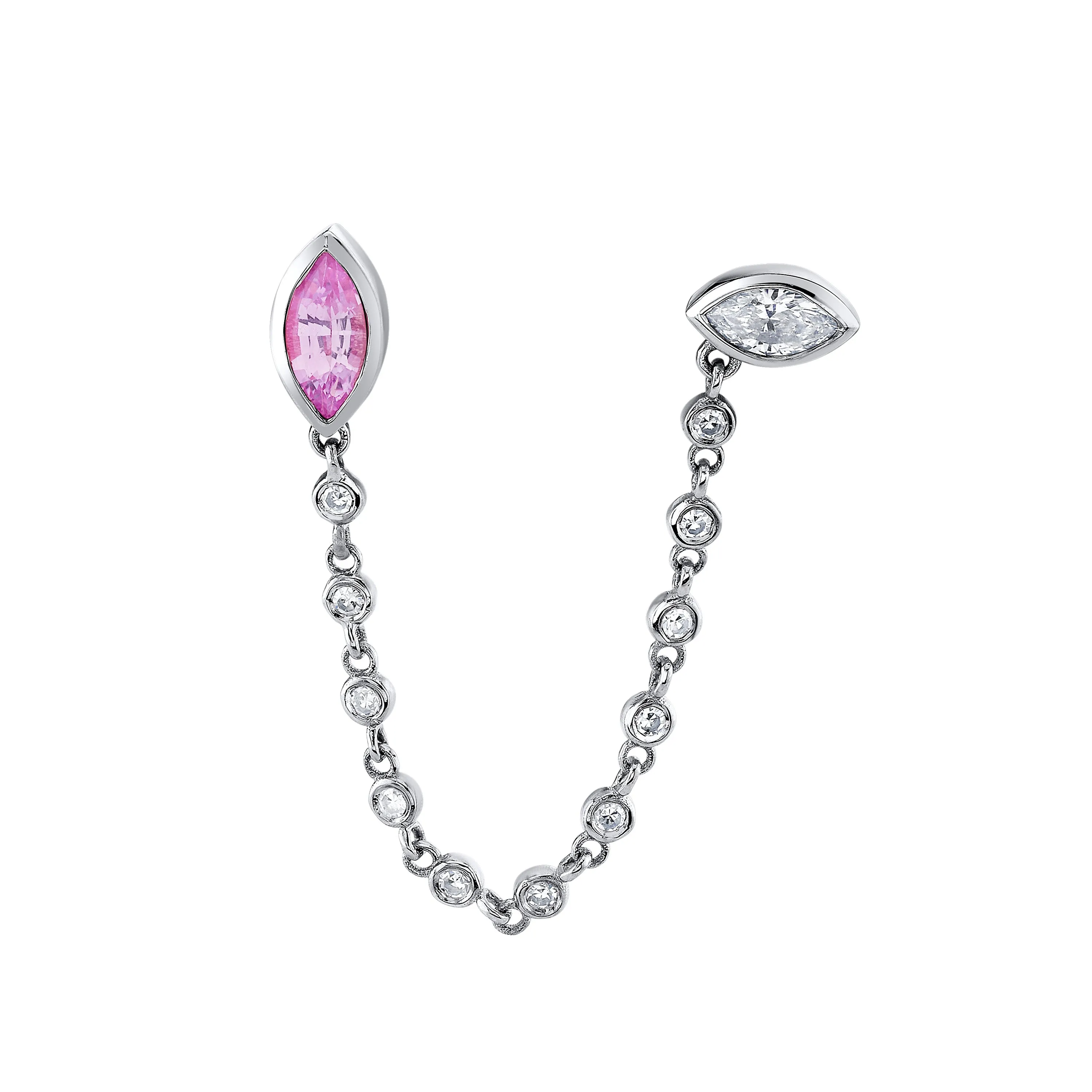 PINK SAPPHIRE & DIAMOND DUO CHAIN LINK STUD