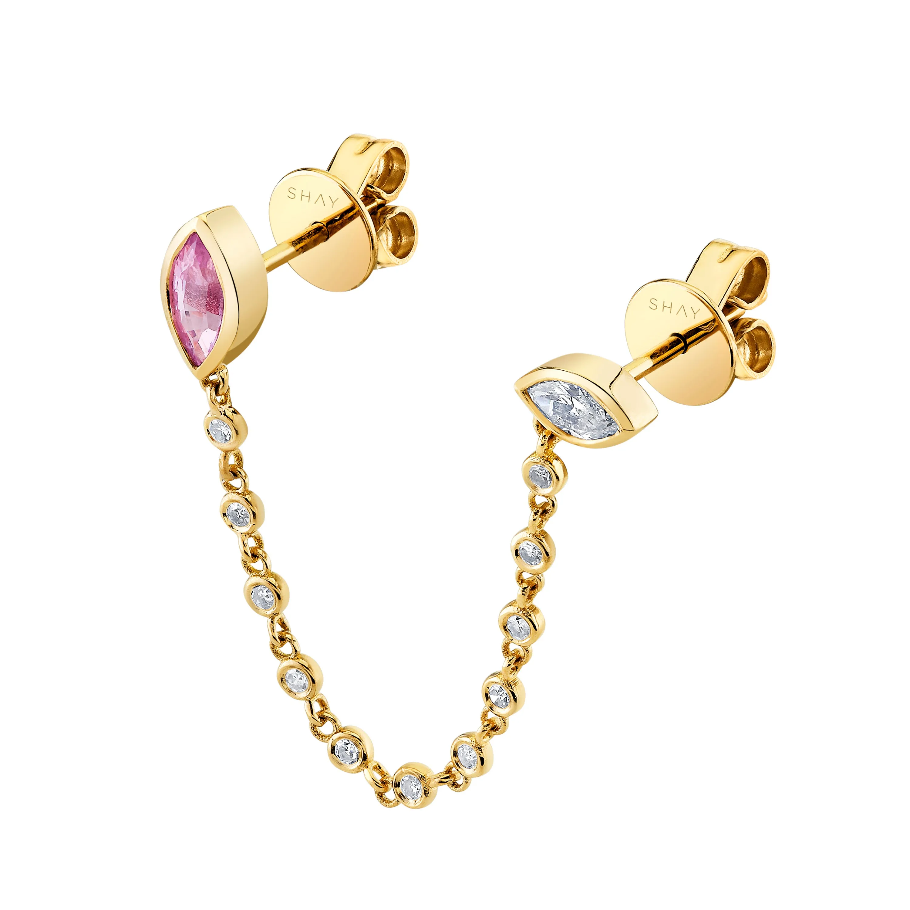 PINK SAPPHIRE & DIAMOND DUO CHAIN LINK STUD