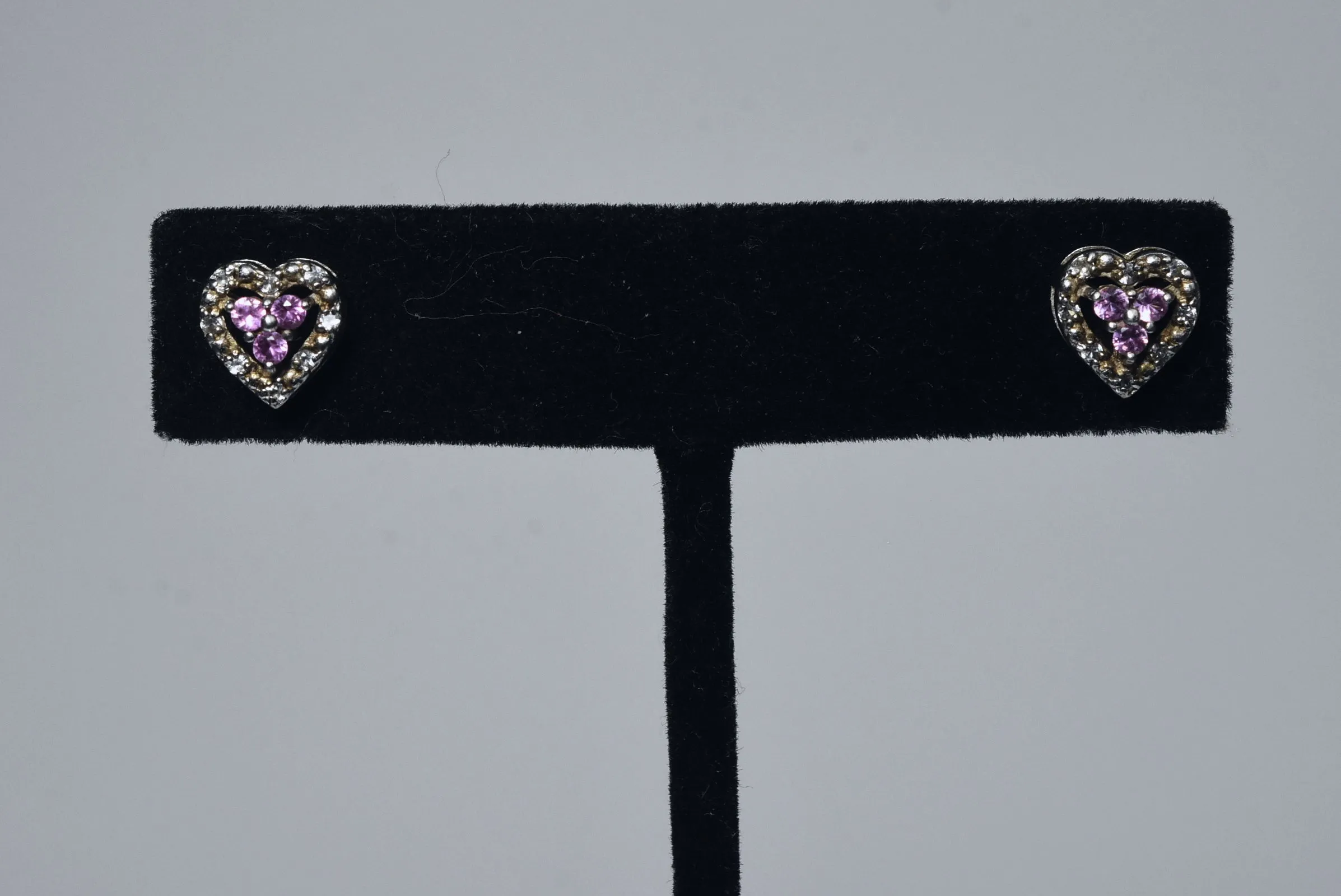 Pink Sapphire and Topaz Sterling Silver Heart Stud Earrings