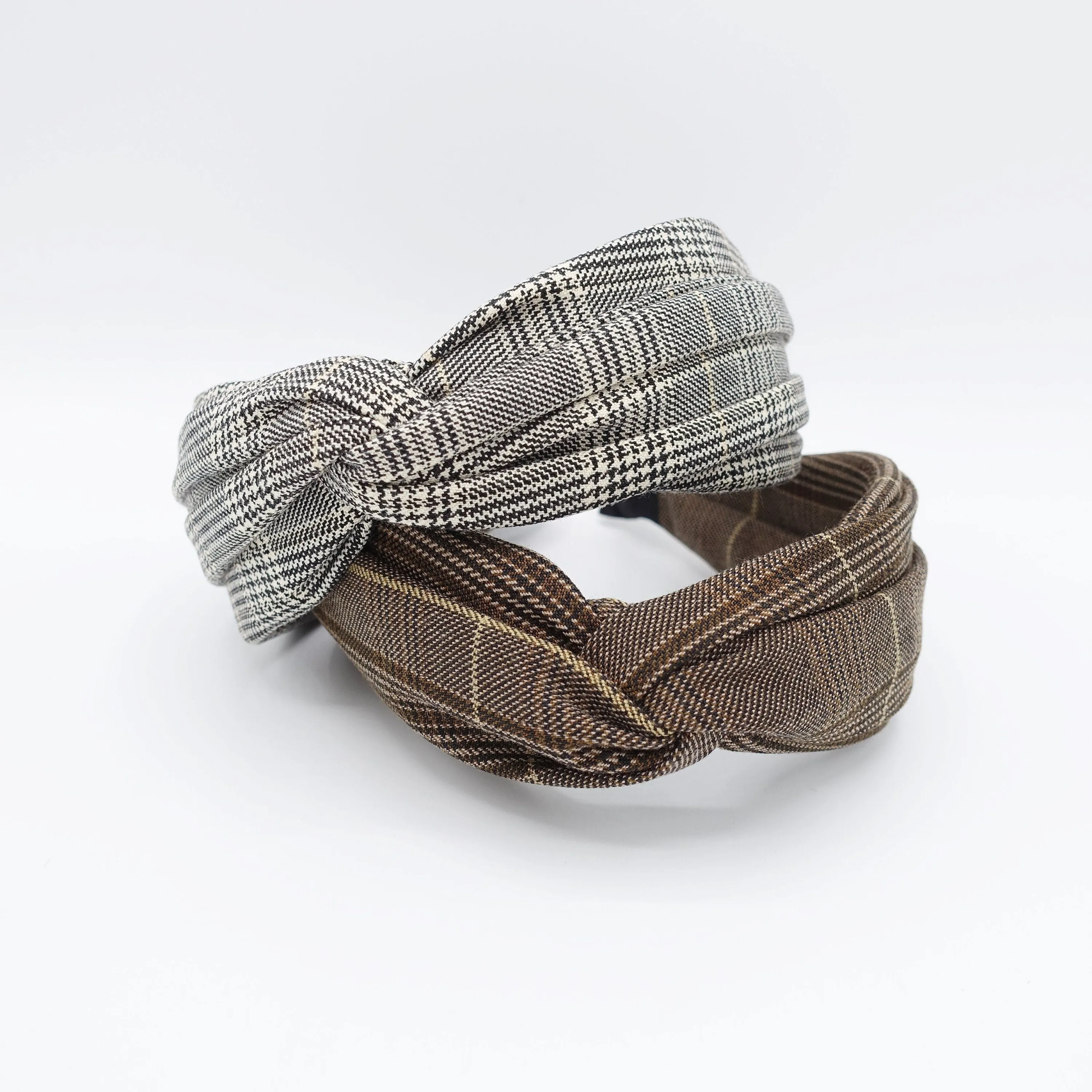 plaid check headband cross twist hairband for women