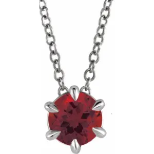 Platinum 6 mm Natural Mozambique Garnet Solitaire 16-18" Necklace