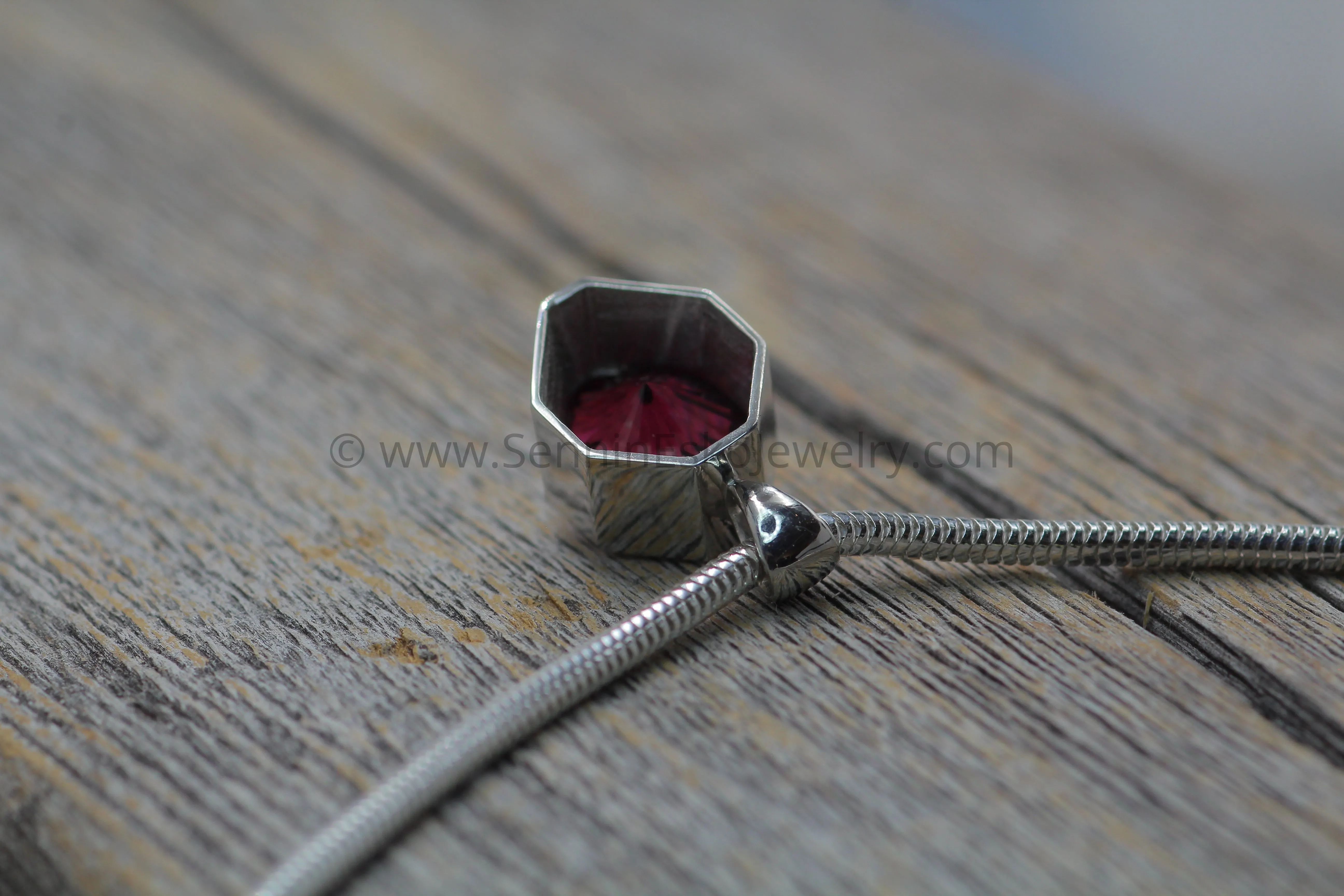 Platinum Slider Necklace for Medium Sized Gems - Depicted with a Fantasy cut Rhodolite Garnet (Setting Only, Center Stone Sold Separately)