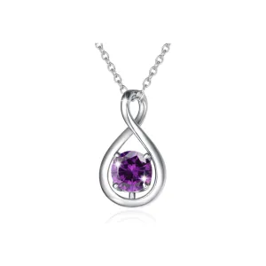 "Infinite Embrace" February Birthstone Amethyst Infinity Symbol Sterling Silver Pendant Necklace