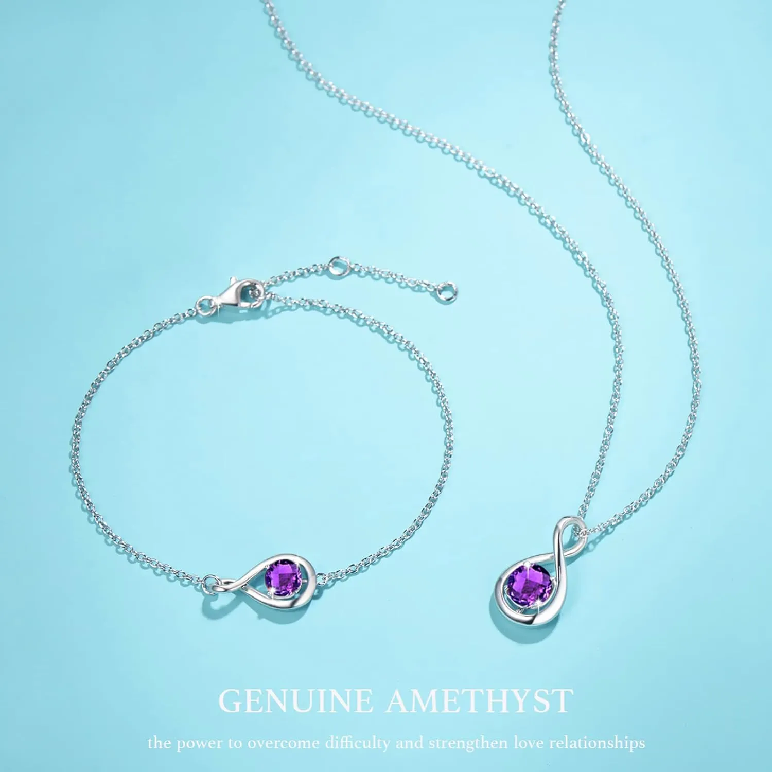 "Infinite Embrace" February Birthstone Amethyst Infinity Symbol Sterling Silver Pendant Necklace