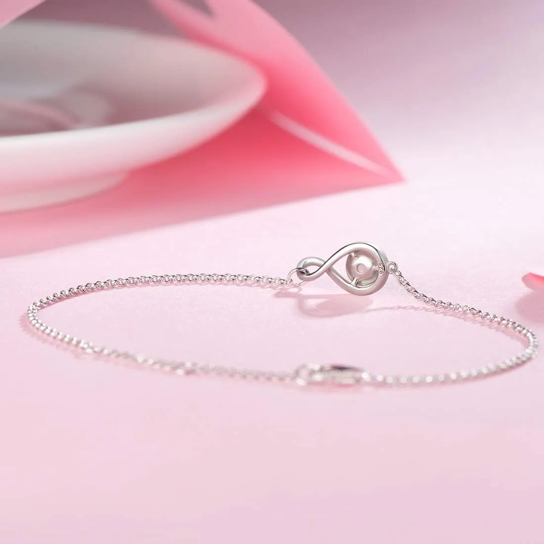 "Infinite Embrace" June Birthstone Moonstone Infinity Symbol Sterling Silver Bracelet