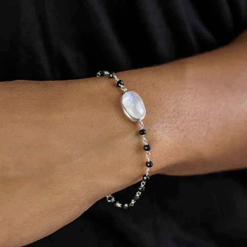 Rainbow Moonstone and Spinel Bracelet