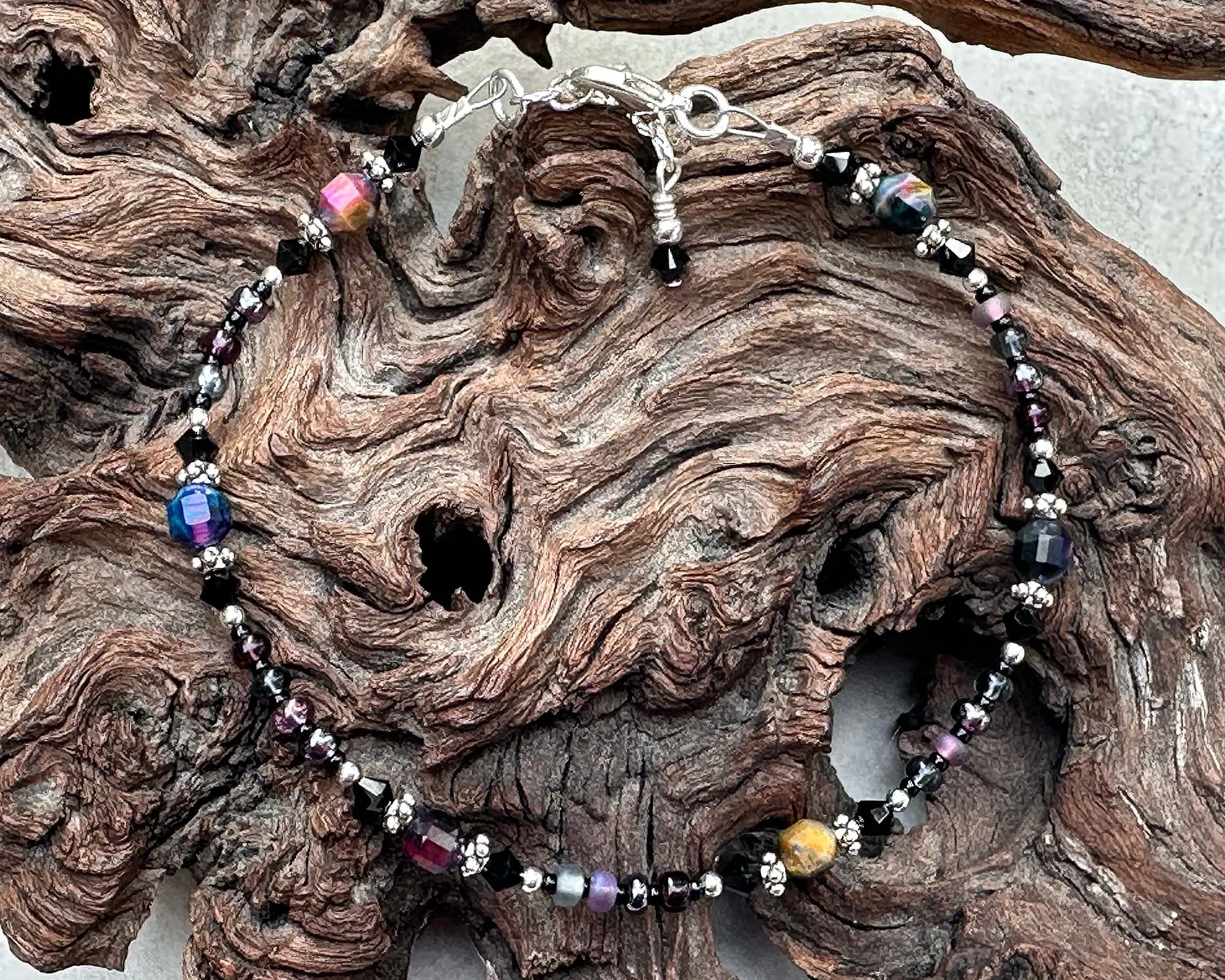 Rainbow Tigers Eye Beaded Anklet