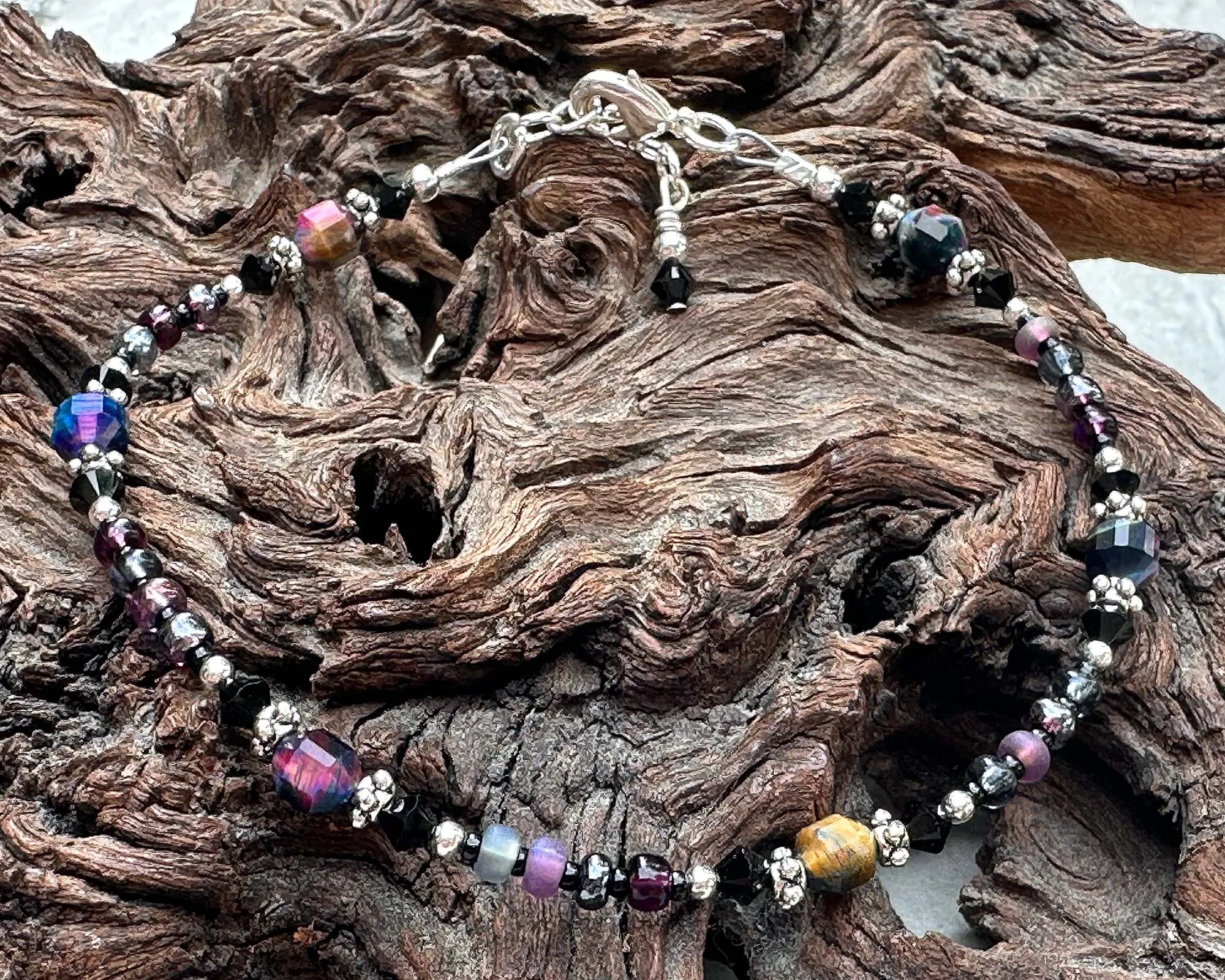 Rainbow Tigers Eye Beaded Anklet