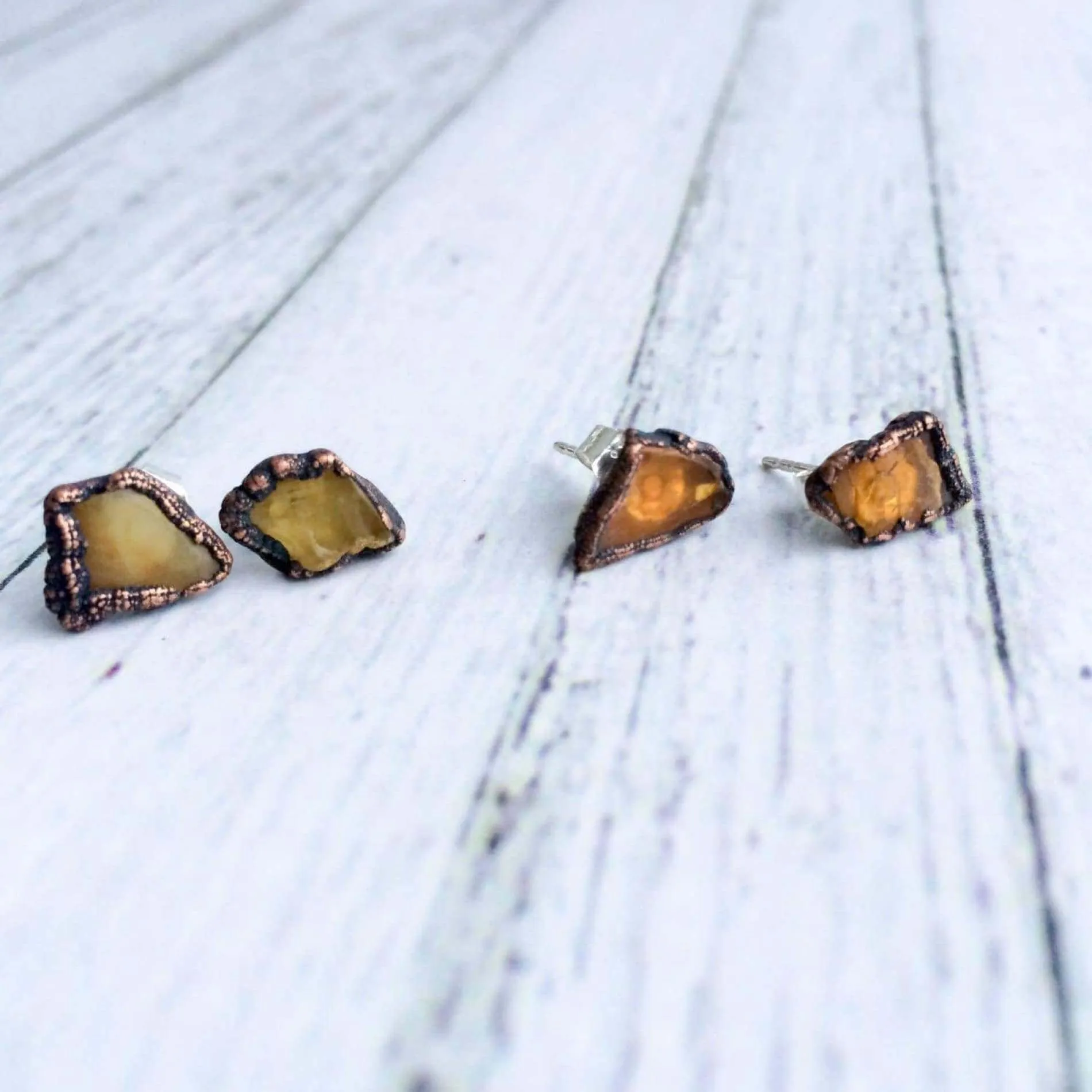 Raw Amber studs | Rough amber earrings