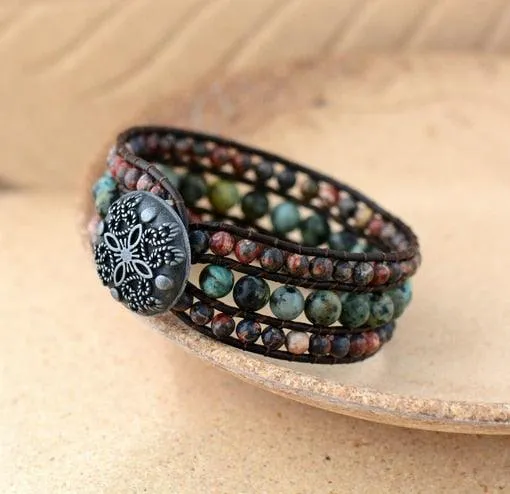 Red Green Jasper Cuff Bracelet