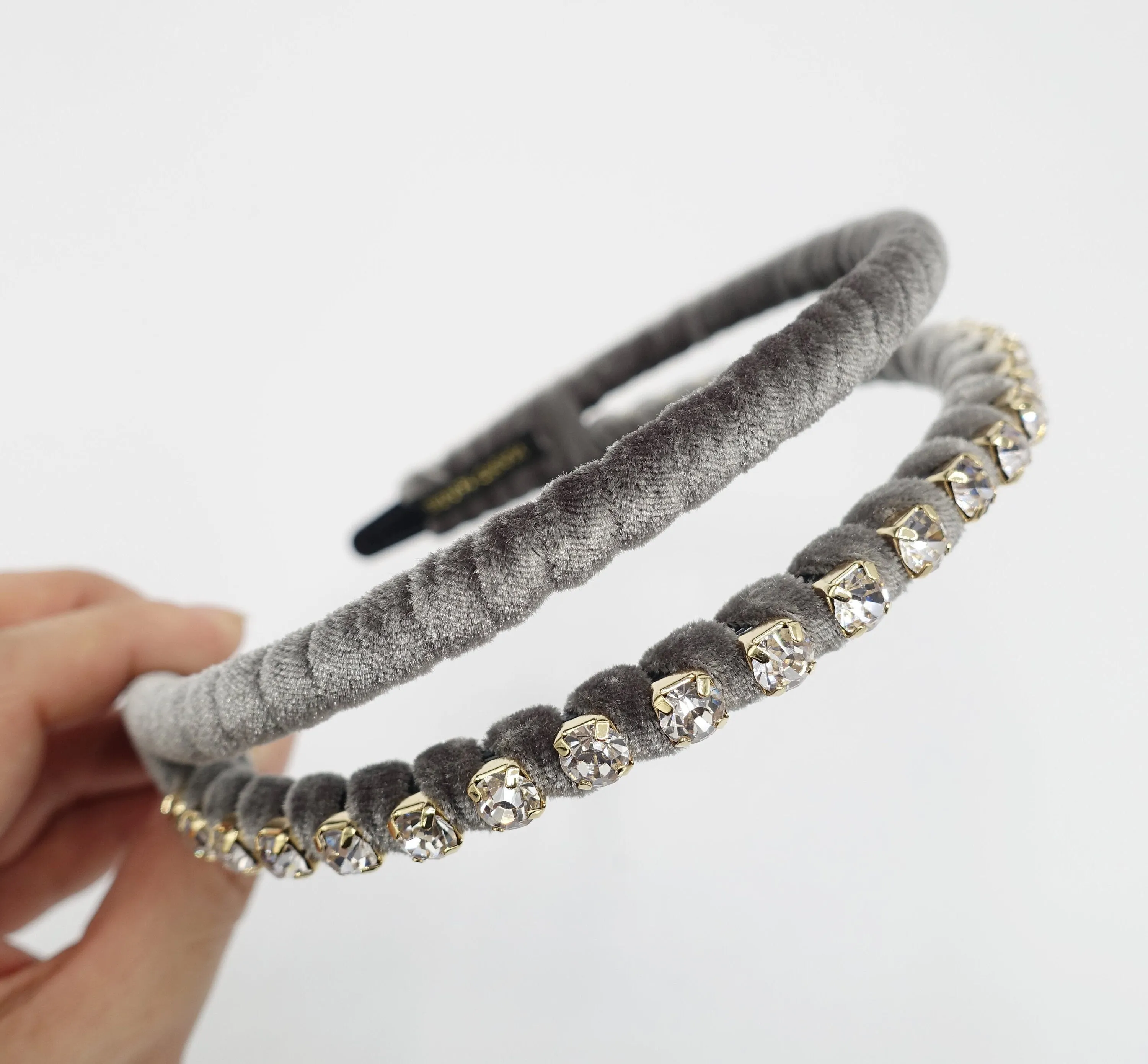 rhinestone embellished double headband velvet wrap hairband stylish women hair accessory