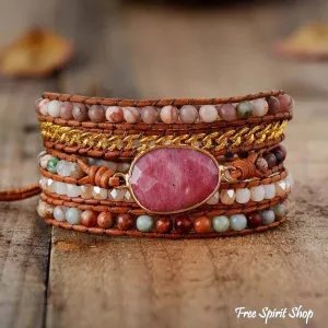 Rhodonite King Jasper & Pink Aventurine Wrap Bracelet by by Free Spirit