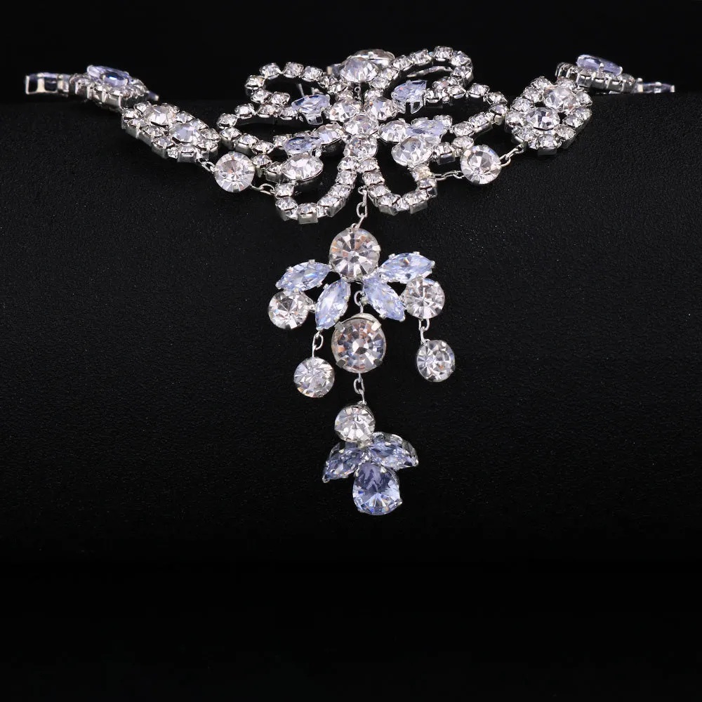 Romantic CZ Crystal Frontlet Bridal Headpiece Hair Chain