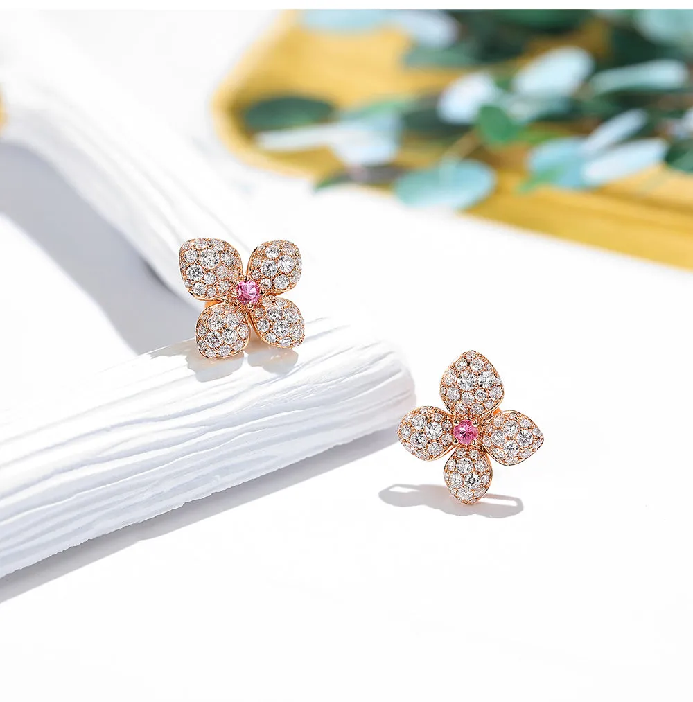 Romantic Flower Shape Pink Sapphire Earrings