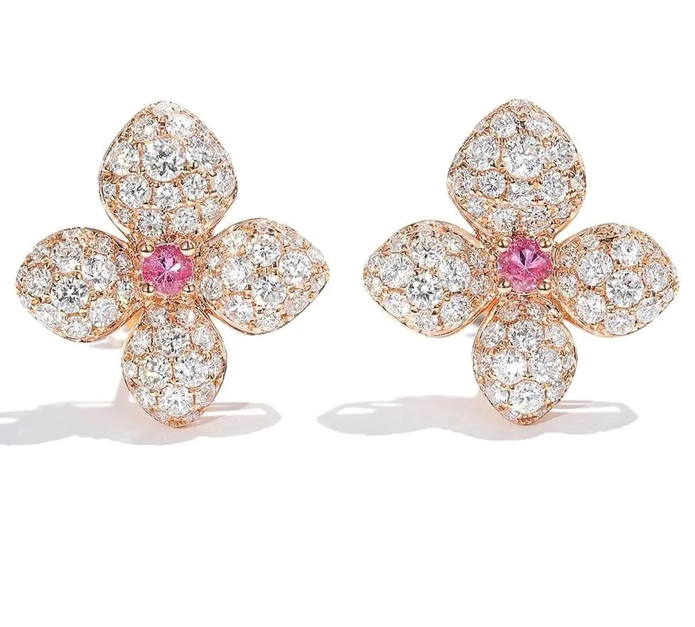 Romantic Flower Shape Pink Sapphire Earrings