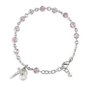 Rosary Bracelet Created with 6mm Light Amethyst Finest Austrian Crystal Round Beads by HMH - BR8550LA