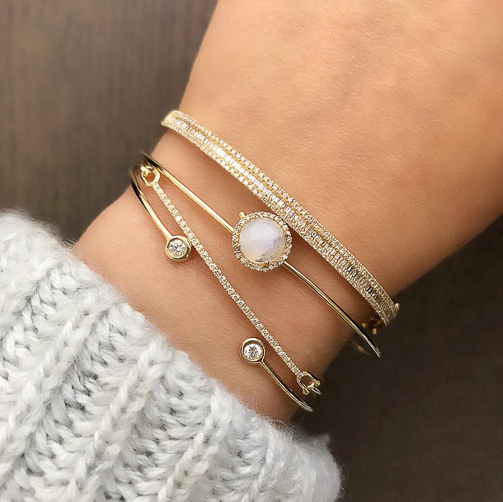 Rosie 7.0mm Rainbow Moonstone and Diamond Hook Bangle