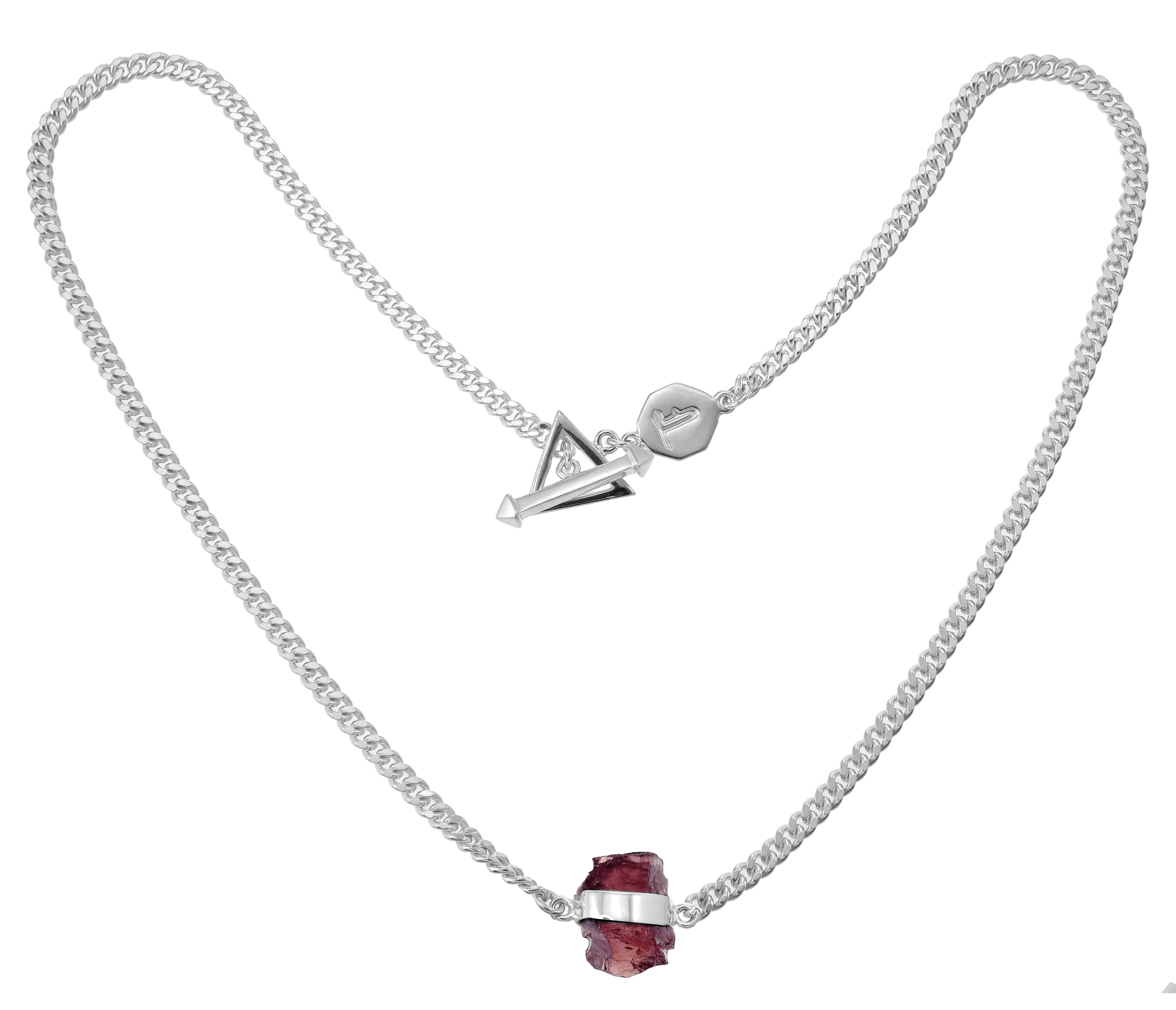 ROUGH GEM NECKLACE - GARNET - SILVER