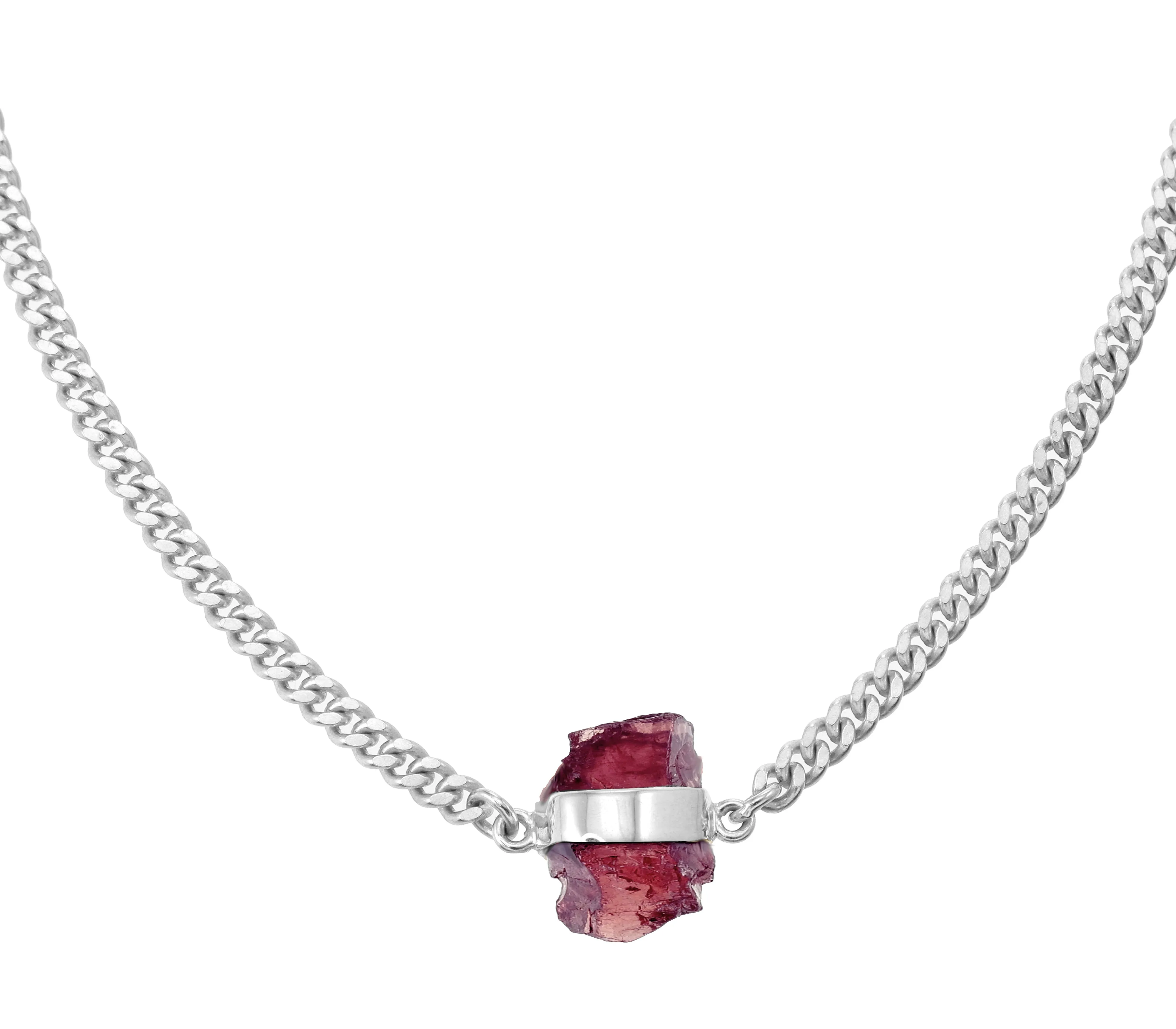 ROUGH GEM NECKLACE - GARNET - SILVER