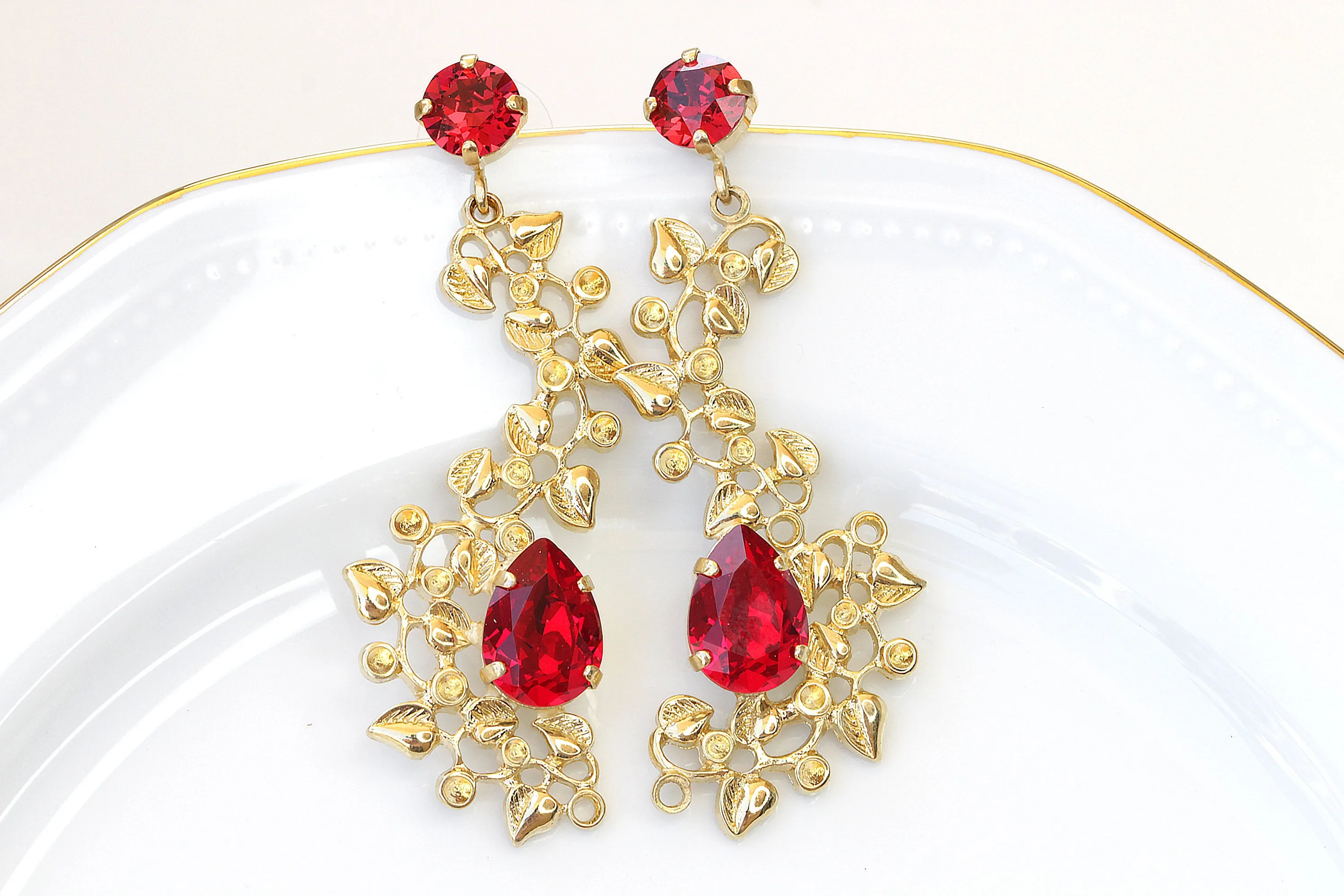 RUBY LEAF EARRINGS