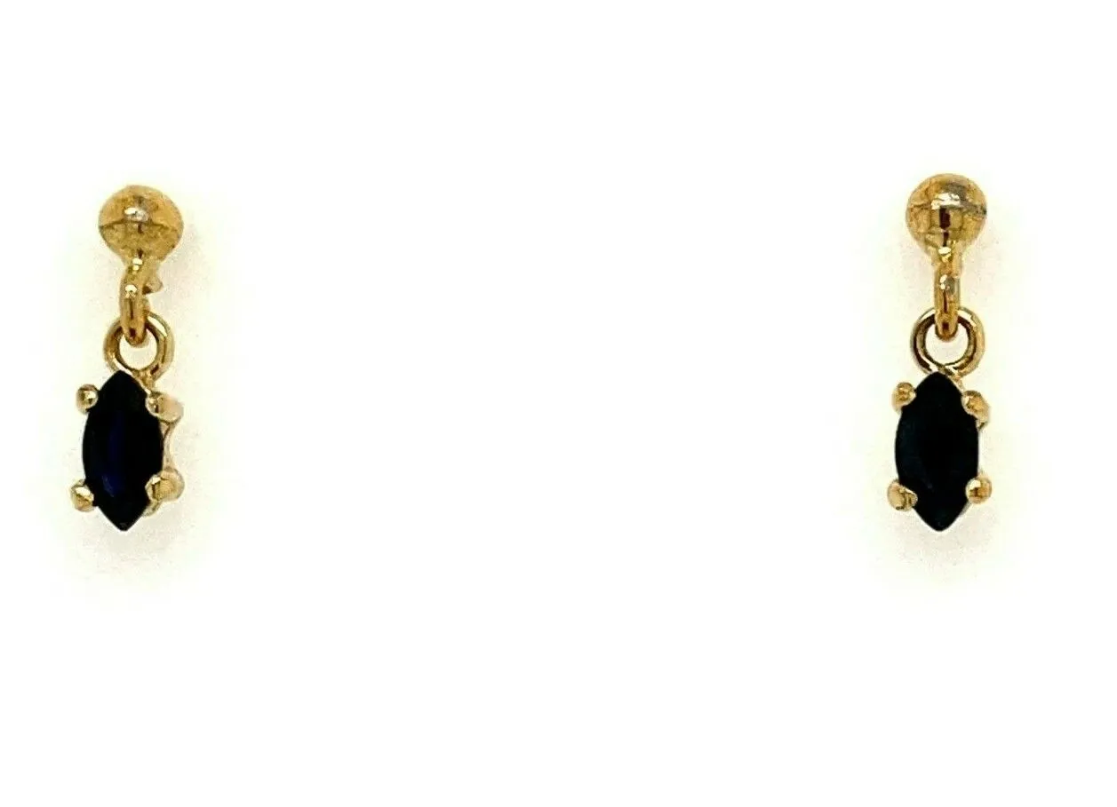 Sapphire & 9ct Yellow Gold Drop/Dangle Earrings for Pierced Ears - Fine Jewellery