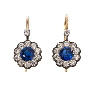 Sapphire & Diamond 14K Gold Cluster Drop Earrings