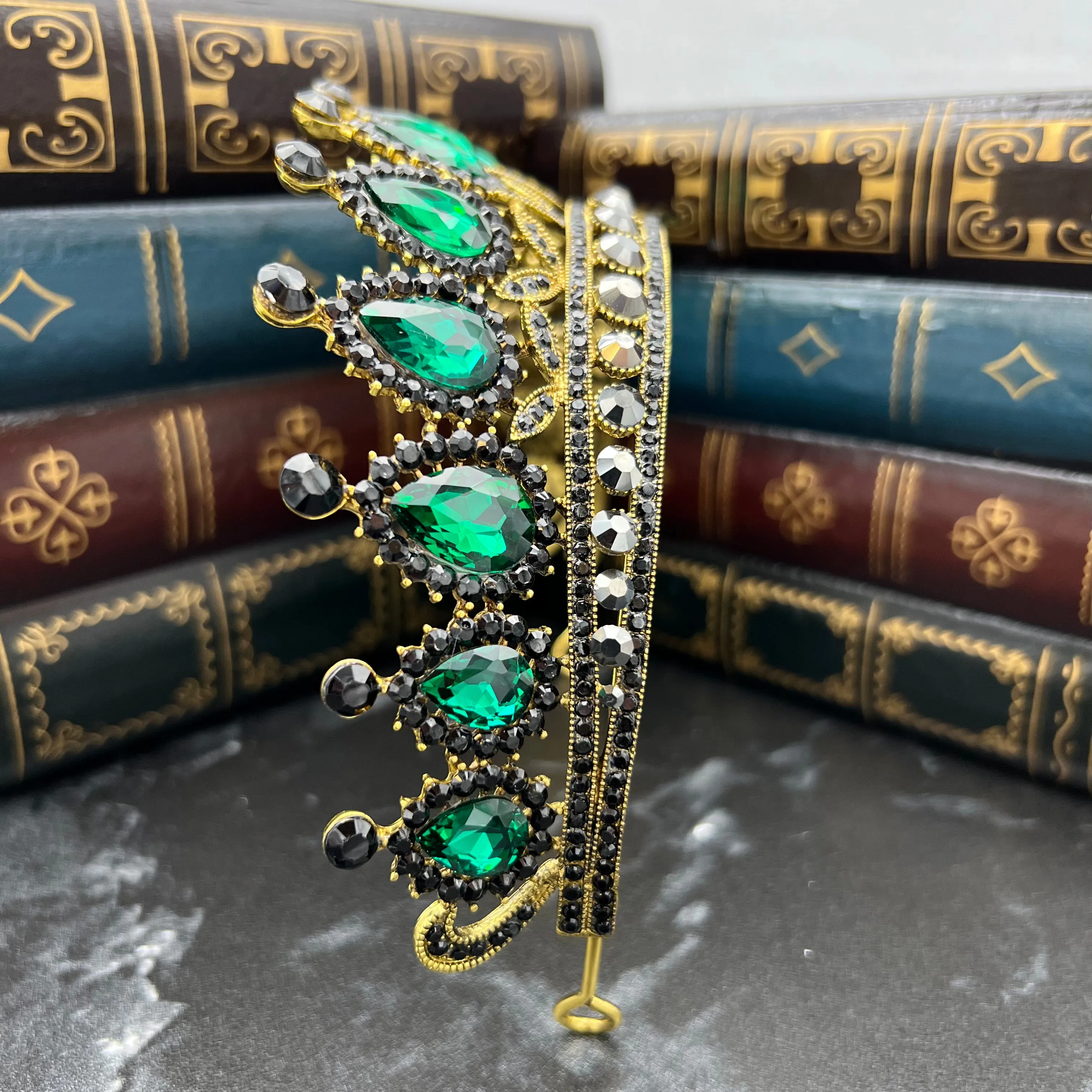 Saya's Tiara in Green, Gray & Antique Gold