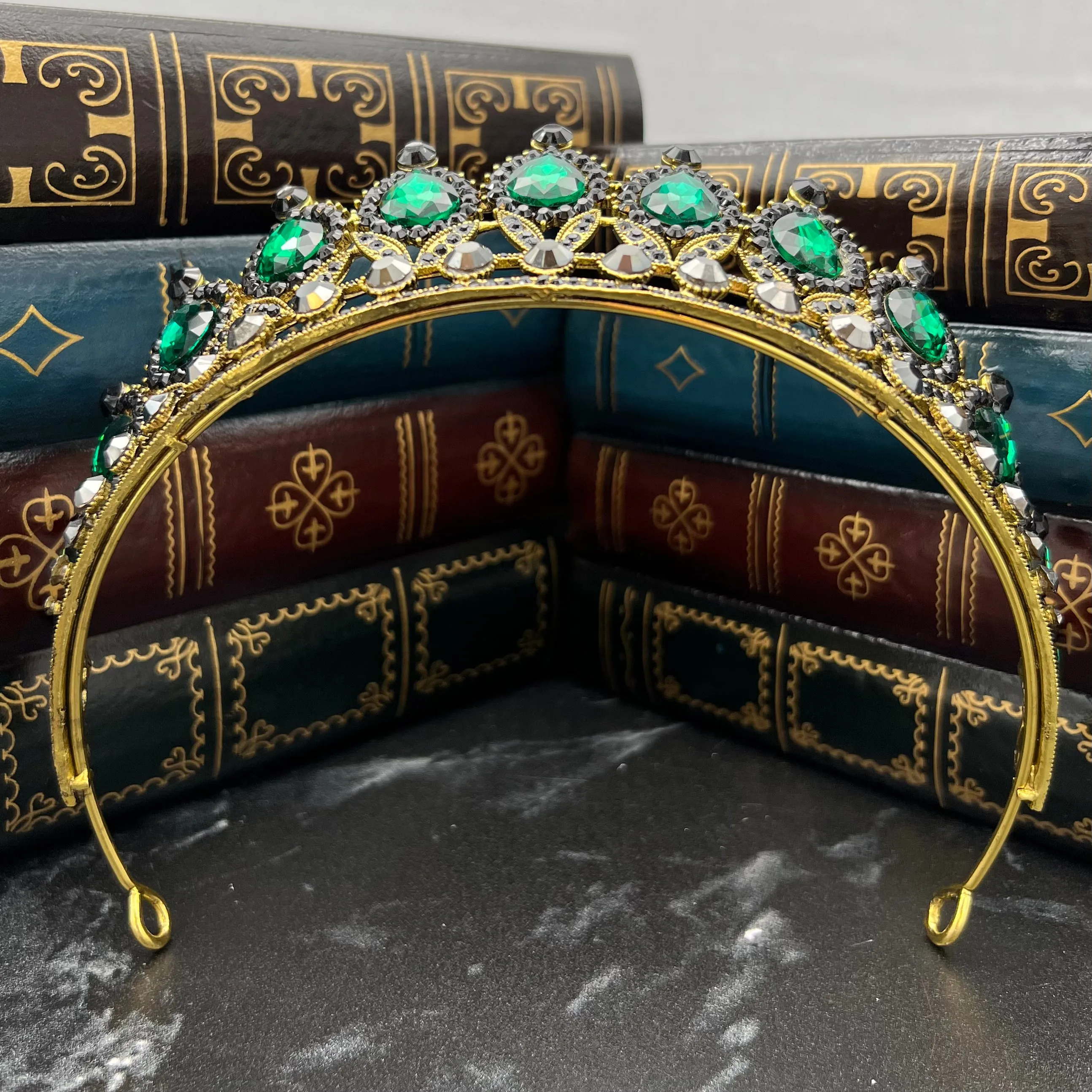 Saya's Tiara in Green, Gray & Antique Gold