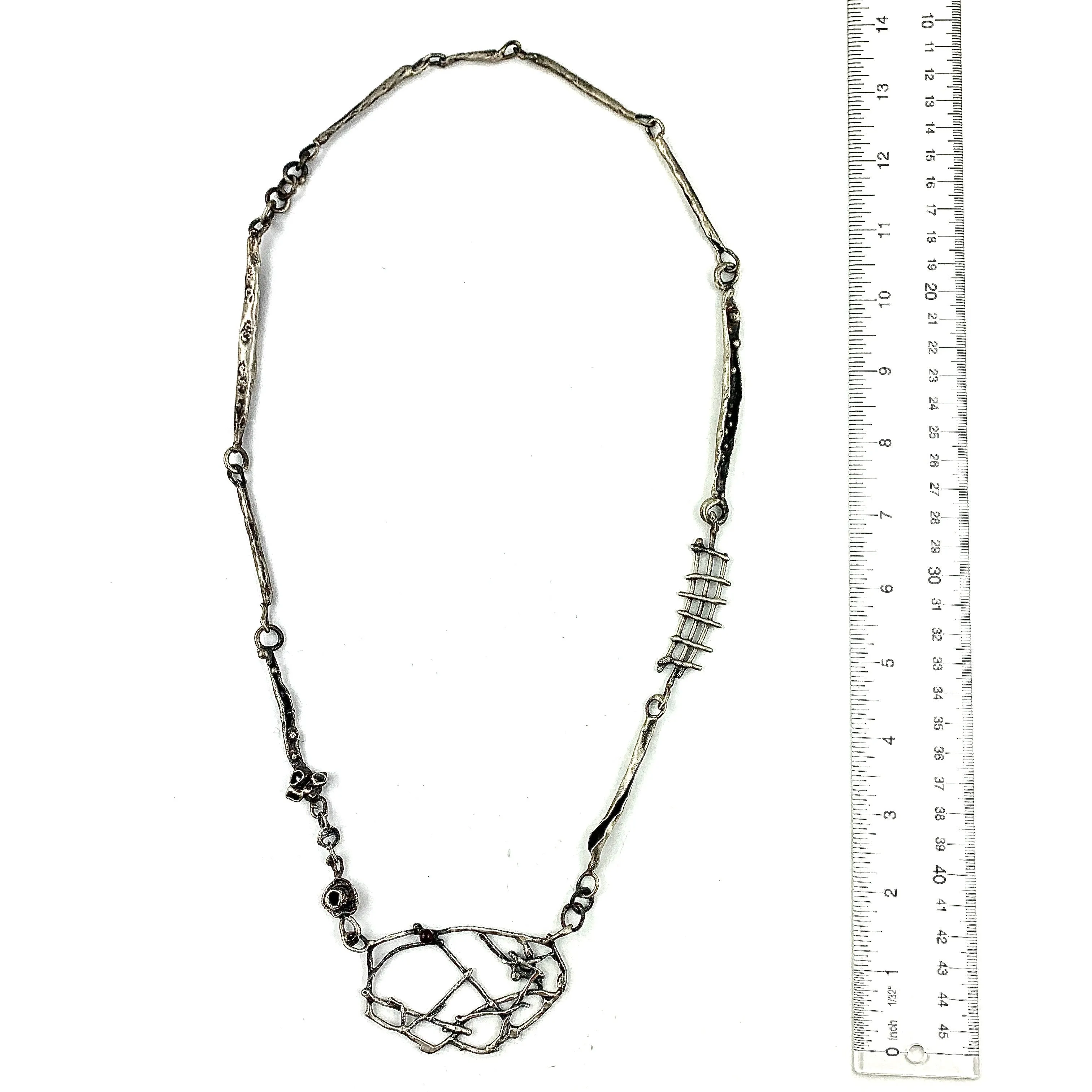 Sculptural Long Necklace with Garnet