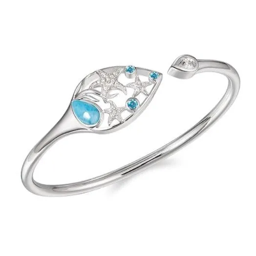 Sea Star Water of Life Larimar Topaz Sleek Bangle Bracelet by Alamea