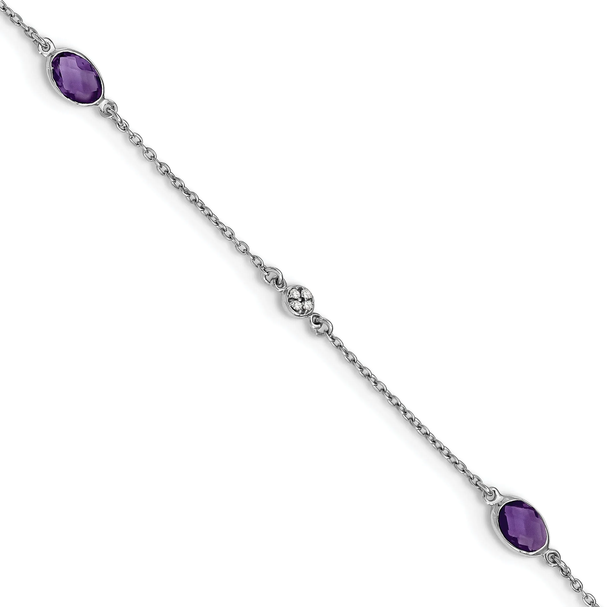 Silver Amethyst Gemstone Diamond Bracelet